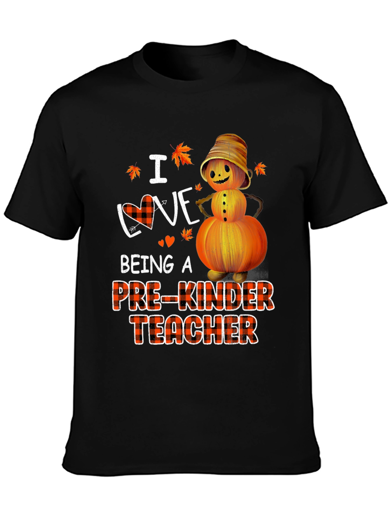 Black Pre-Kinder Teacher Fall Pumpkin T-Shirt view 3