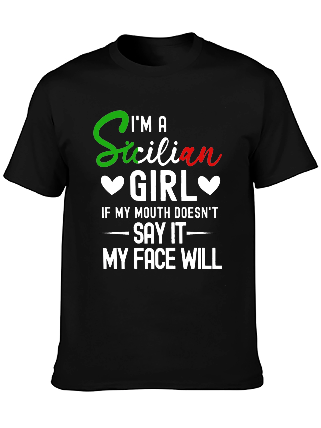 Black I'm a Sicilian Girl Funny T-Shirt view 3