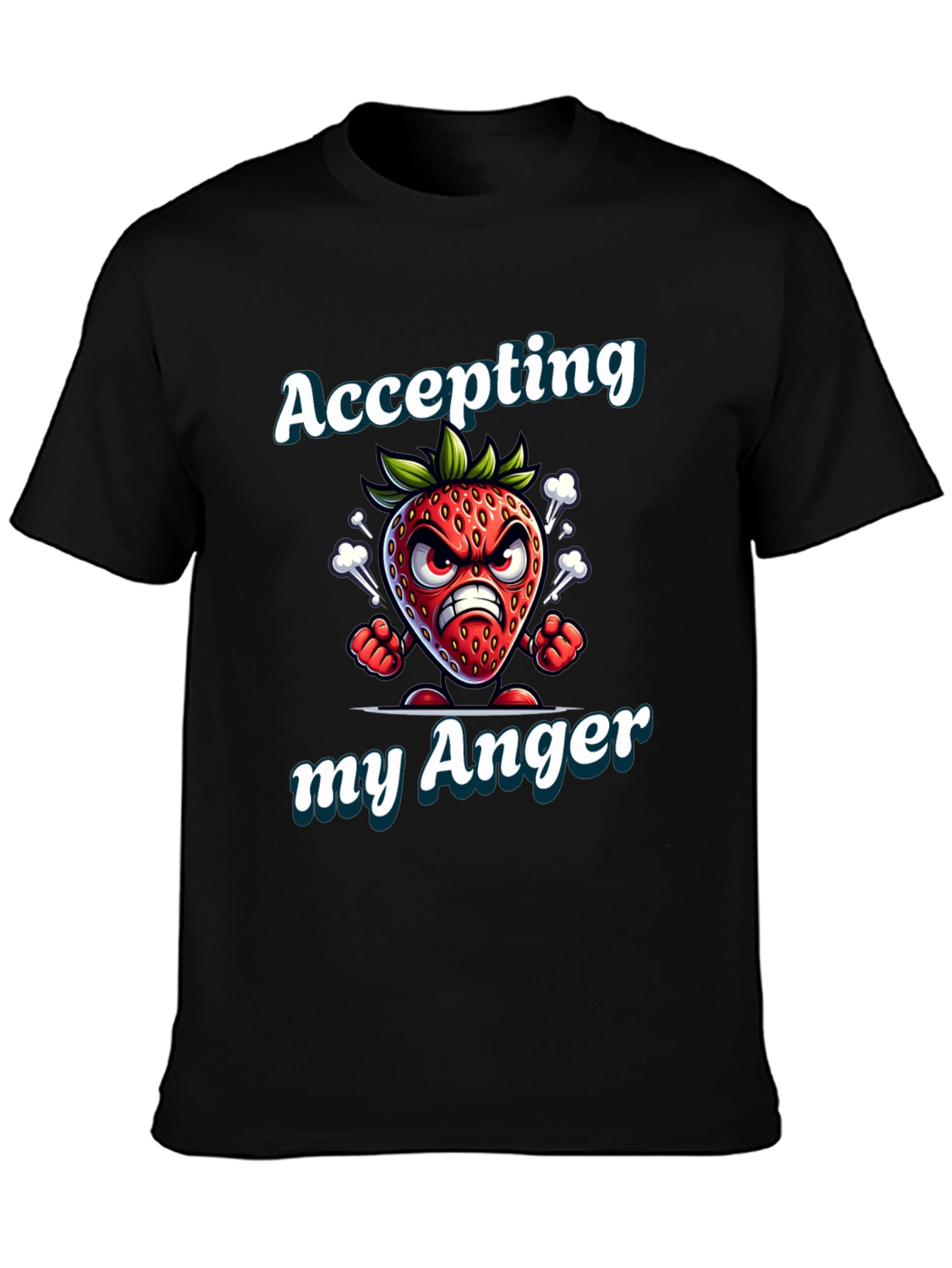 Black Accepting My Anger Strawberry Graphic T-Shirt view 3