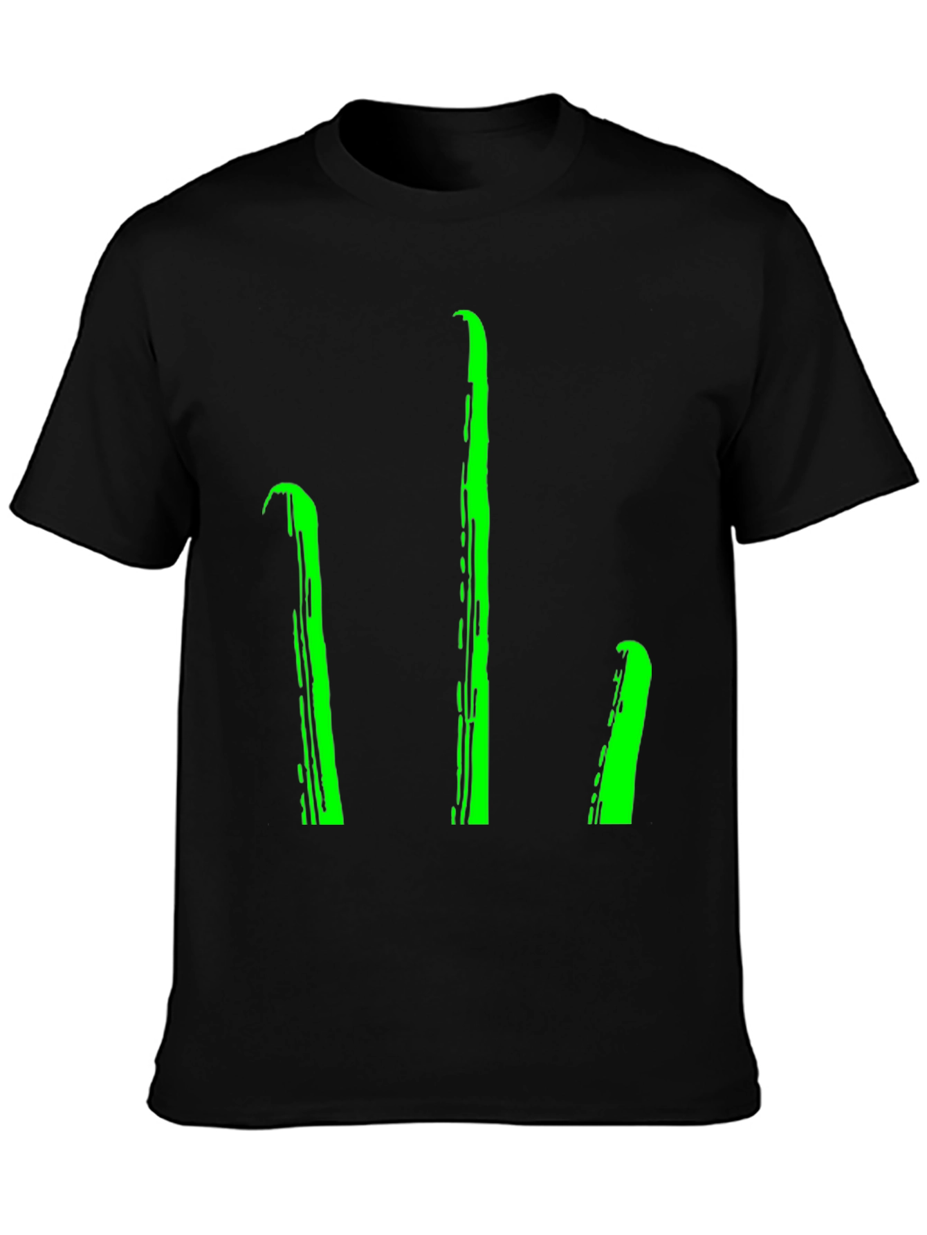 Black Men's Black T-Shirt with Green Stylized Trident Design view 3