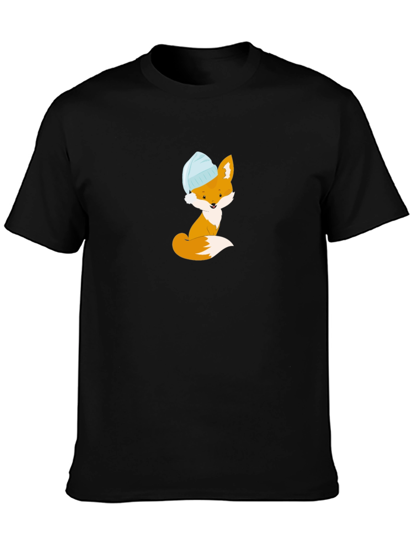 Black Fox with Beanie T-Shirt - Cute Animal Tee view 3