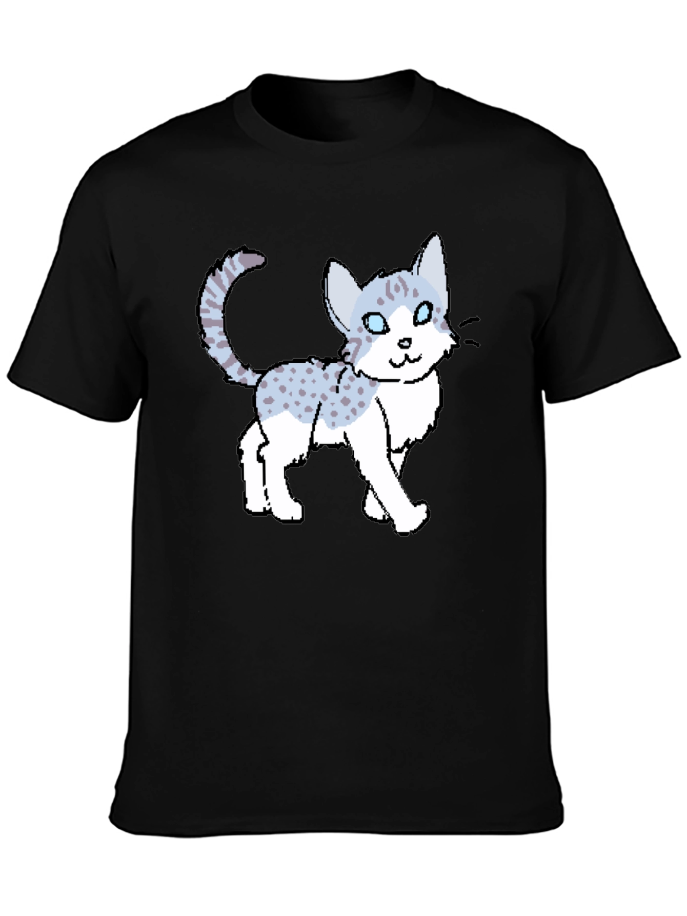 Black Cartoon Cat Print Black T-Shirt view 3