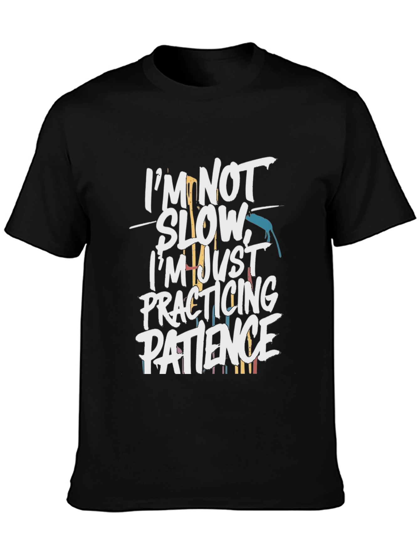 Black Funny Patience T-Shirt for Men view 3