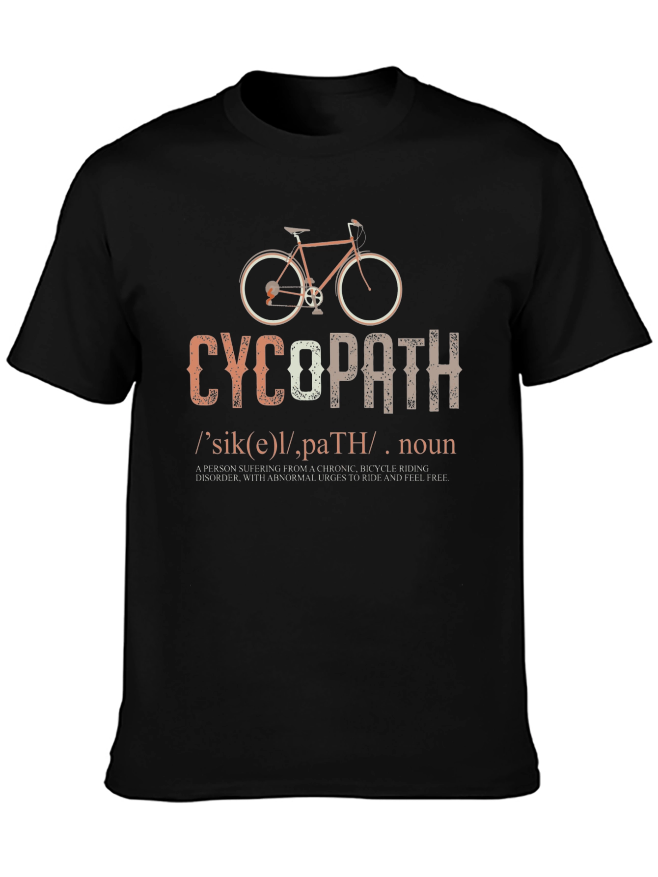Black CycoPath Funny Cyclist T-Shirt view 3