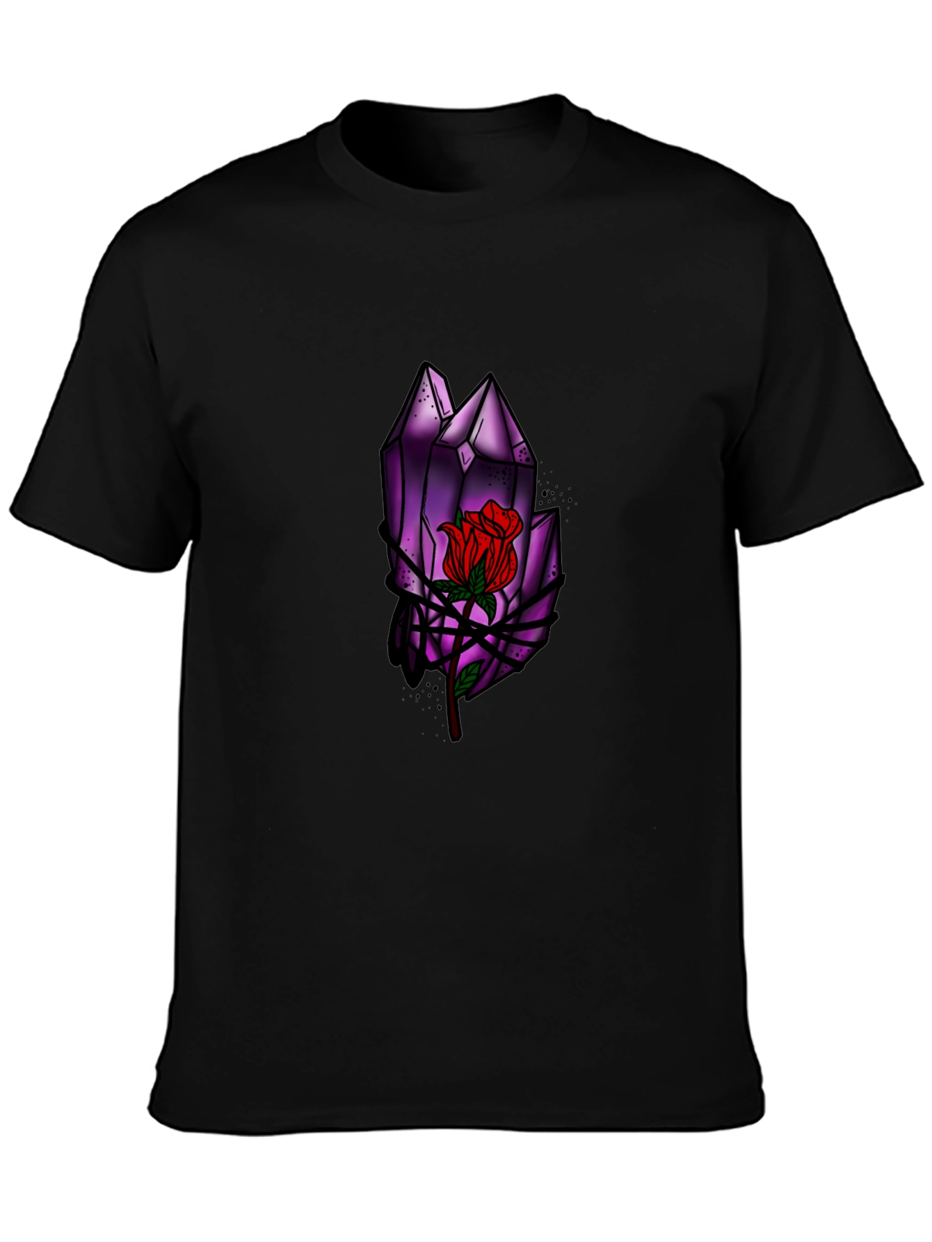 Black Crystal Rose Graphic Tee - Stylish Black T-Shirt view 3
