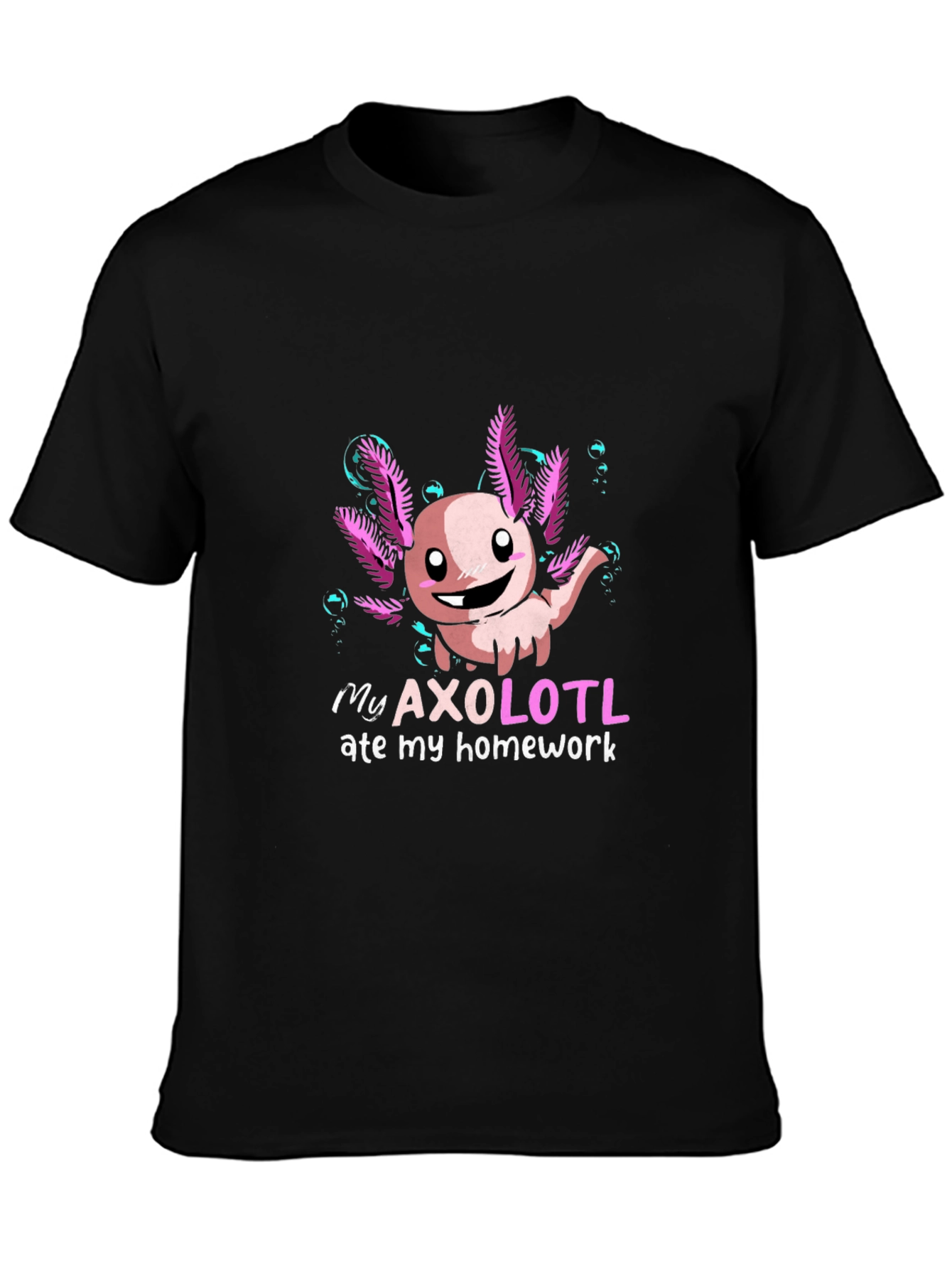 Black My Axolotl Ate My Homework T-Shirt view 3