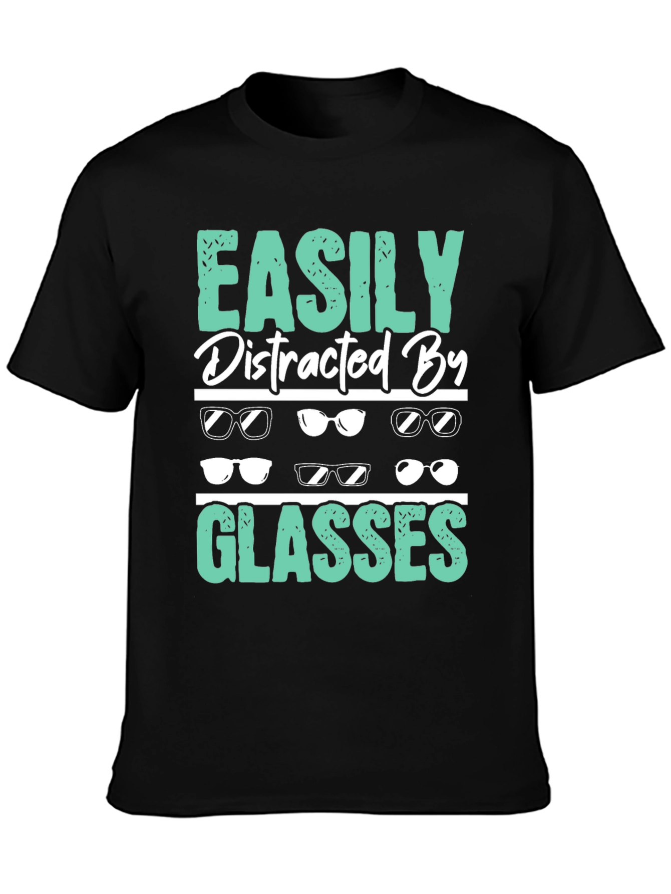 Black Easily Distracted By Glasses T-Shirt view 3