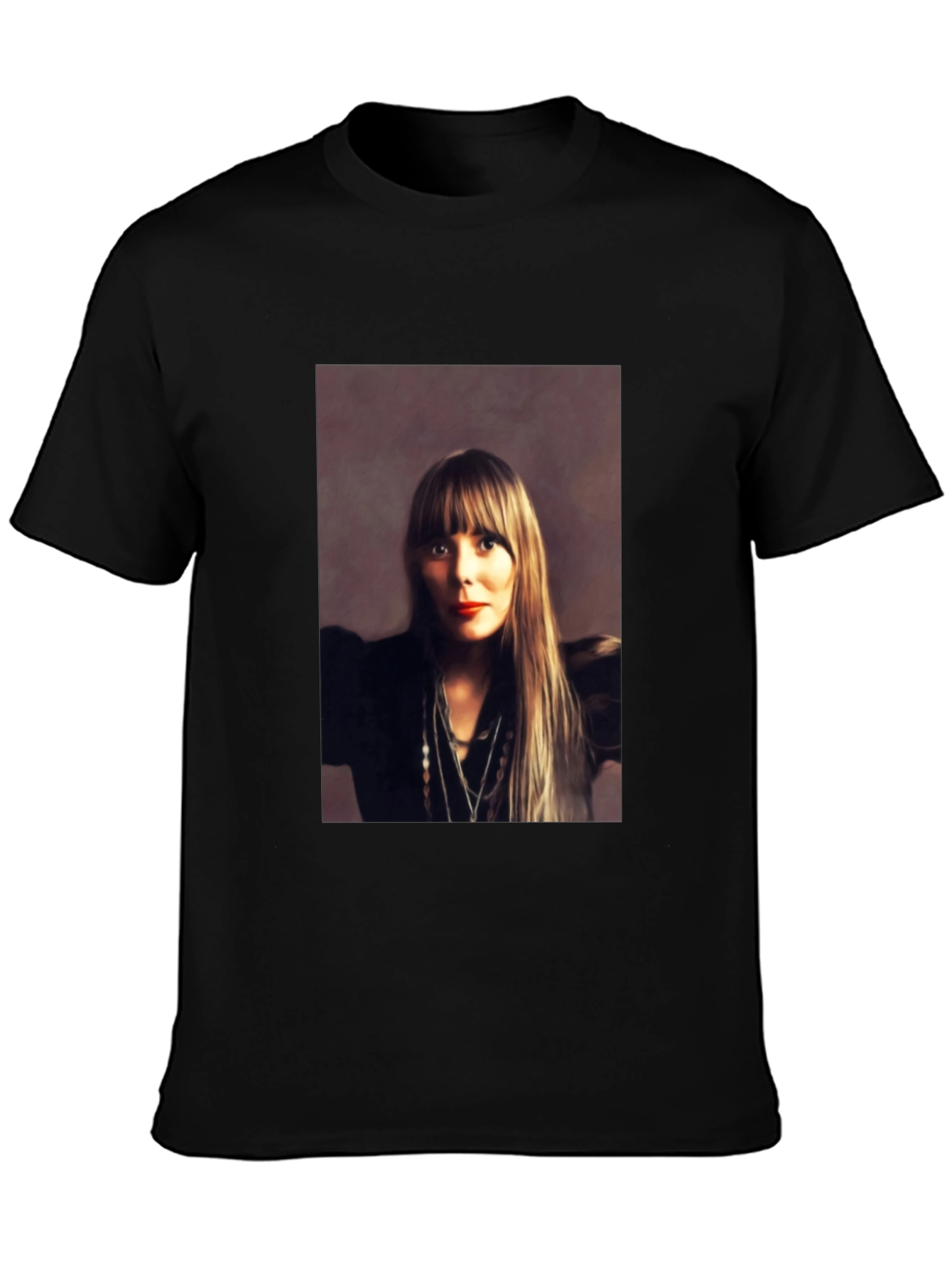 Black Joni Mitchell Portrait Black T-Shirt view 3