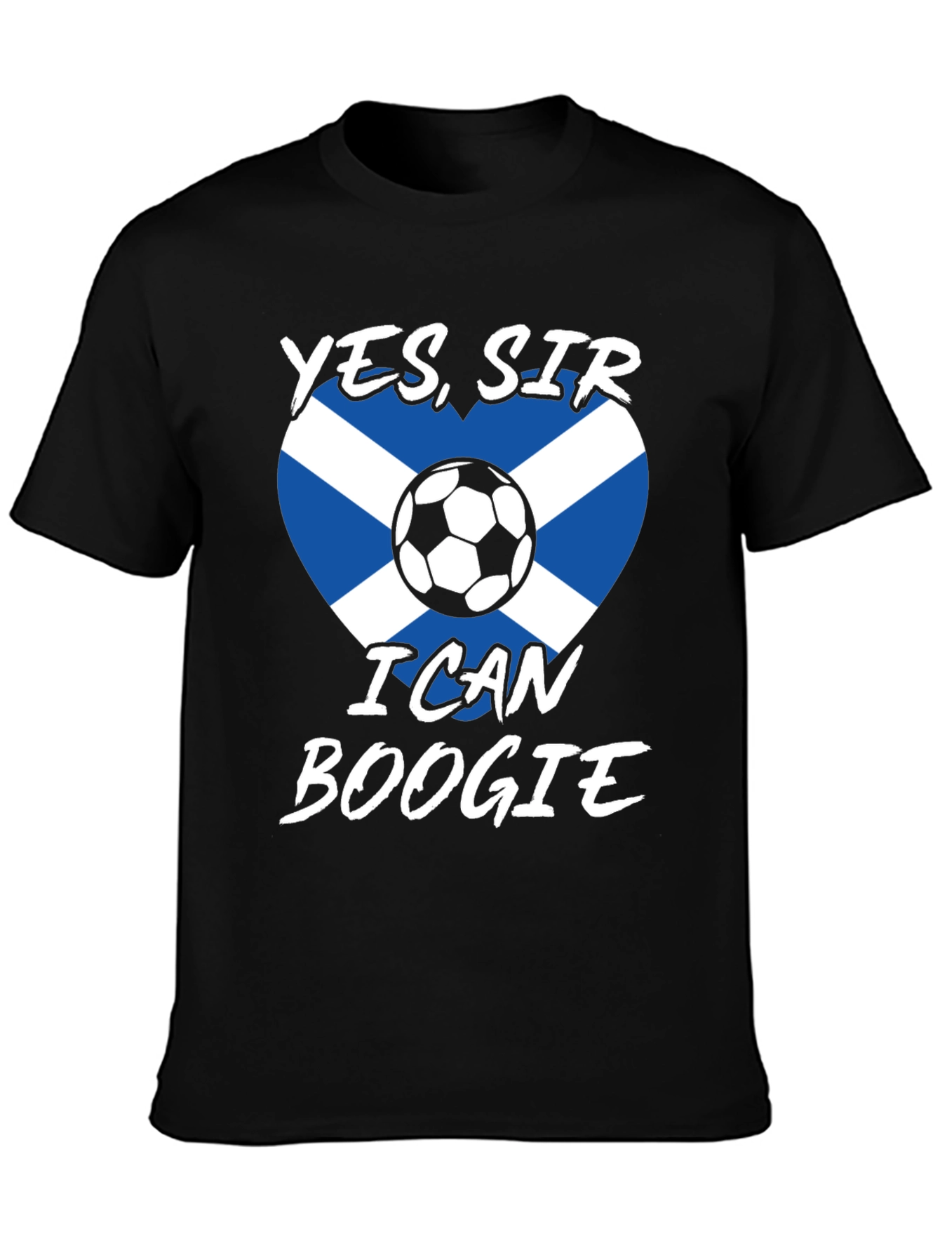 Black Scotland Flag Soccer T-Shirt - Yes Sir, I Can Boogie! view 3