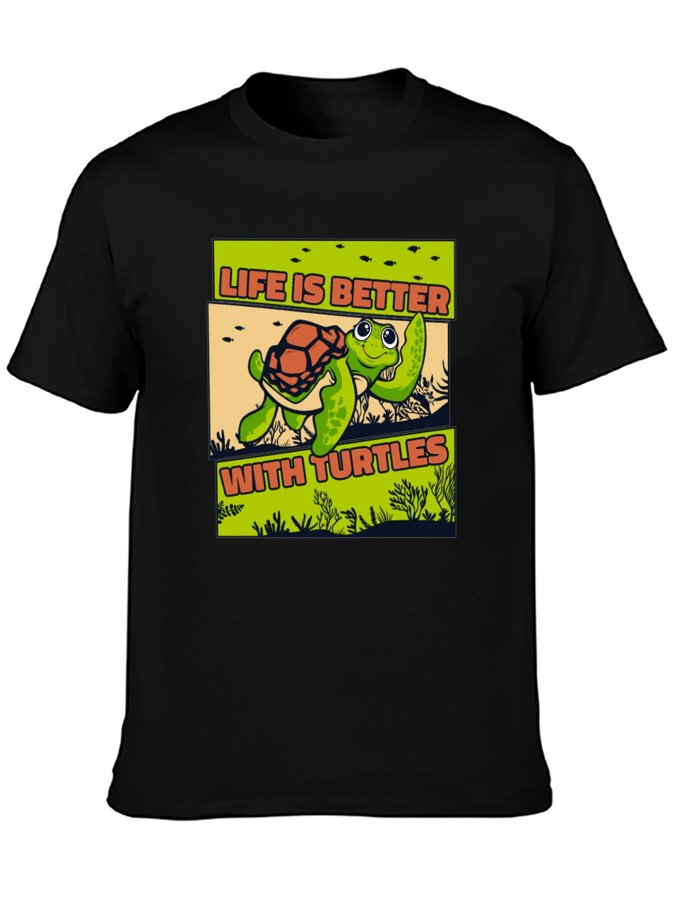 Black Life is Better with Turtles Black T-Shirt view 3