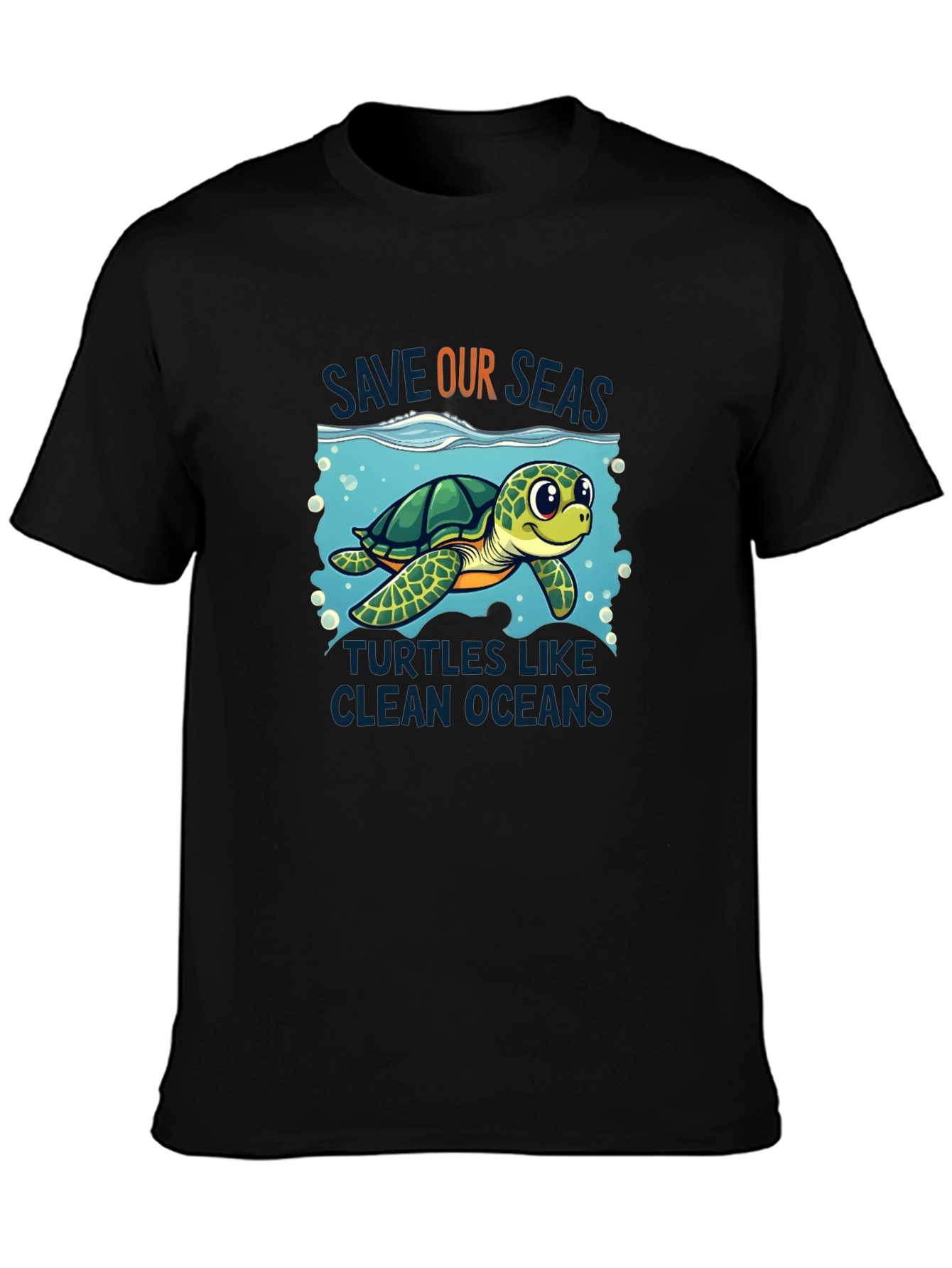 Black Save Our Seas Turtle Graphic Tee - Black view 3