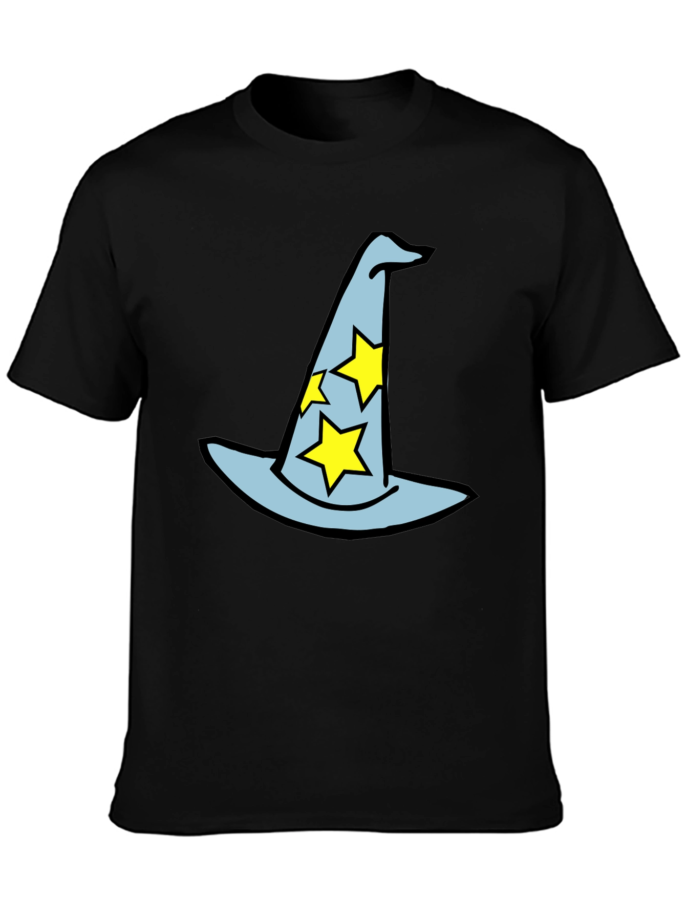 Black Wizard Hat Graphic Tee - Magical Star Design Black T-Shirt view 3