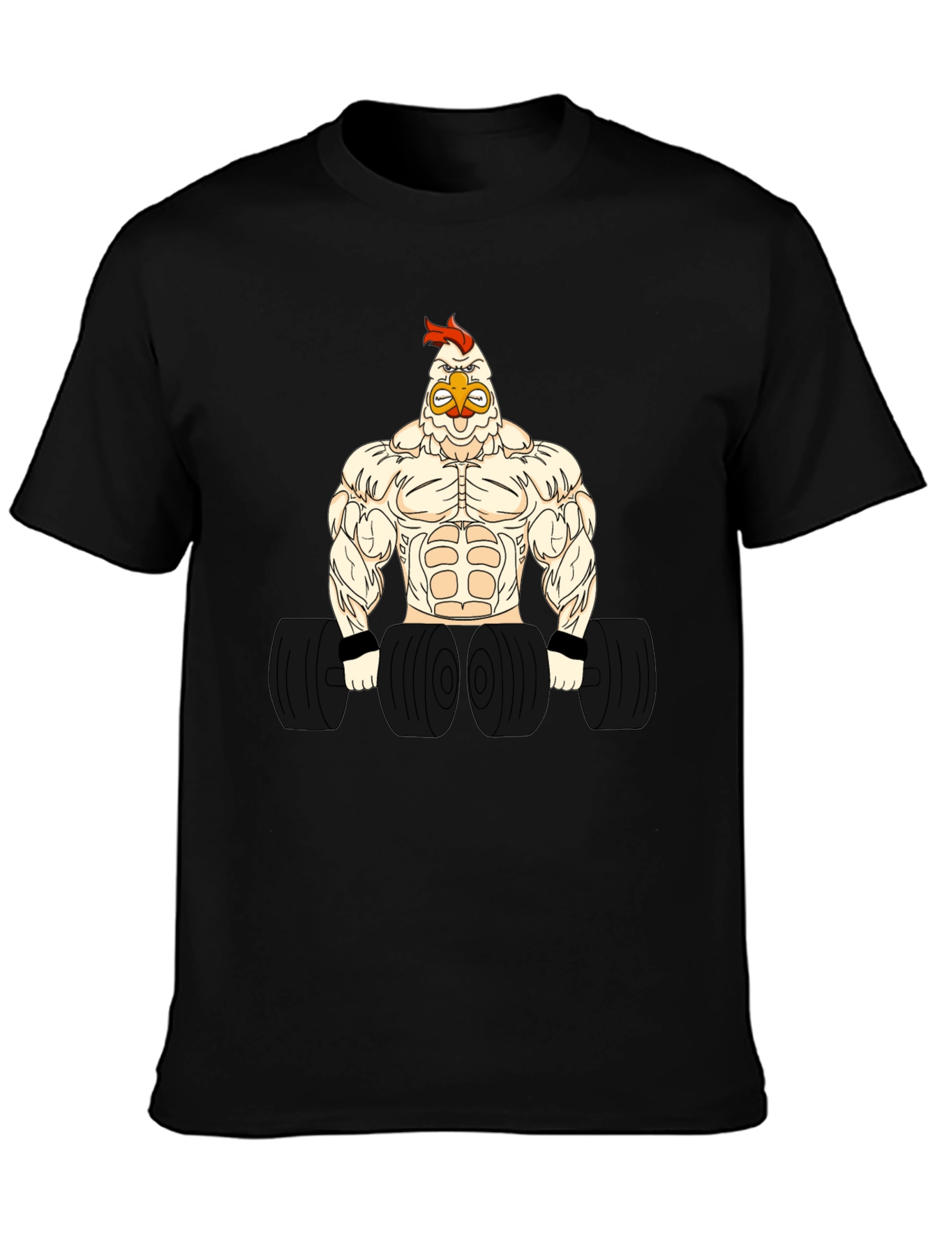 Black Funny Gym Chicken Graphic T-Shirt - Bodybuilder Rooster view 3