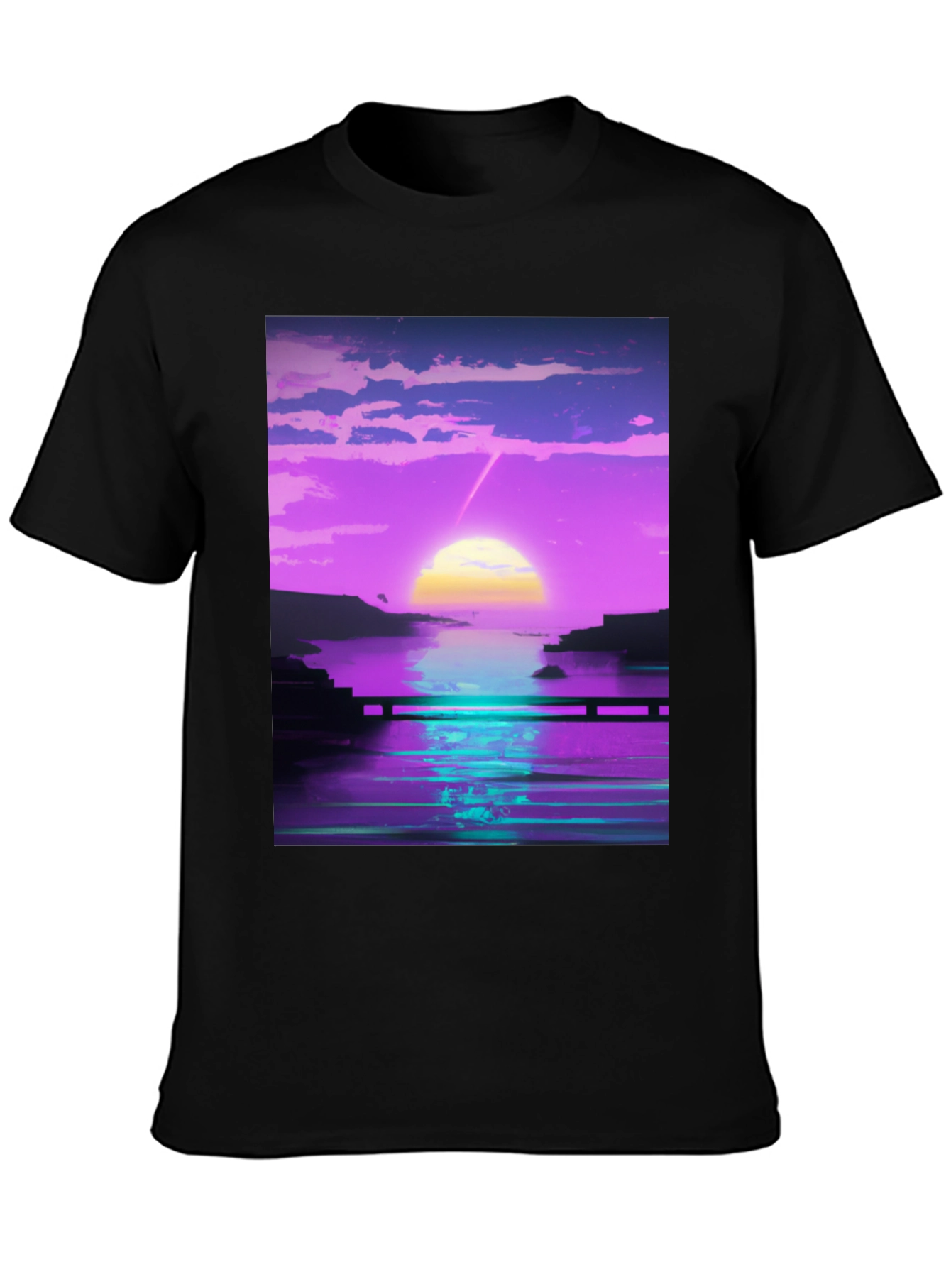 Black Vaporwave Sunset Graphic Tee - Retro Style view 3