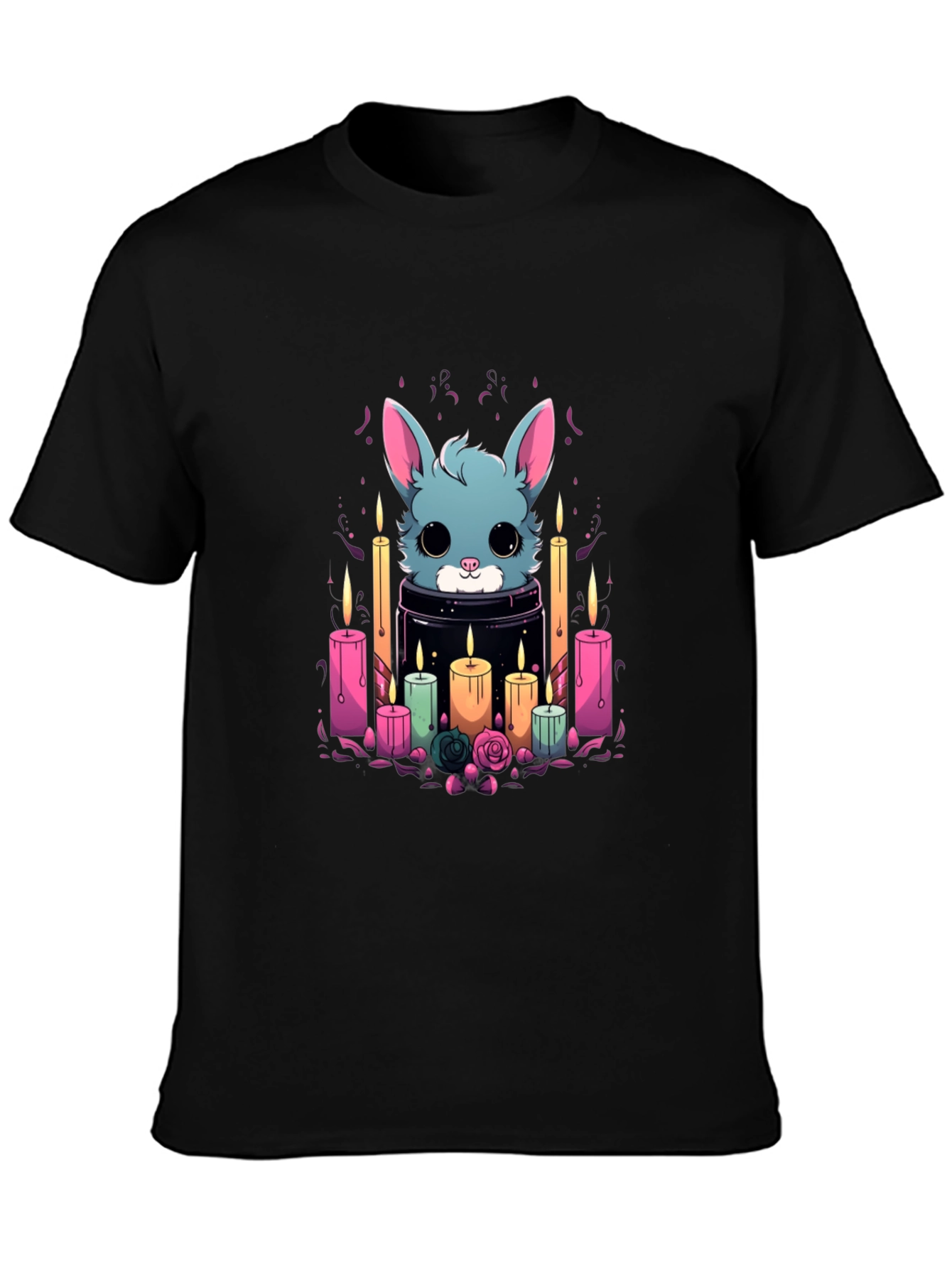 Black Cute Bunny Candle T-Shirt - Stylish Graphic Tee view 3