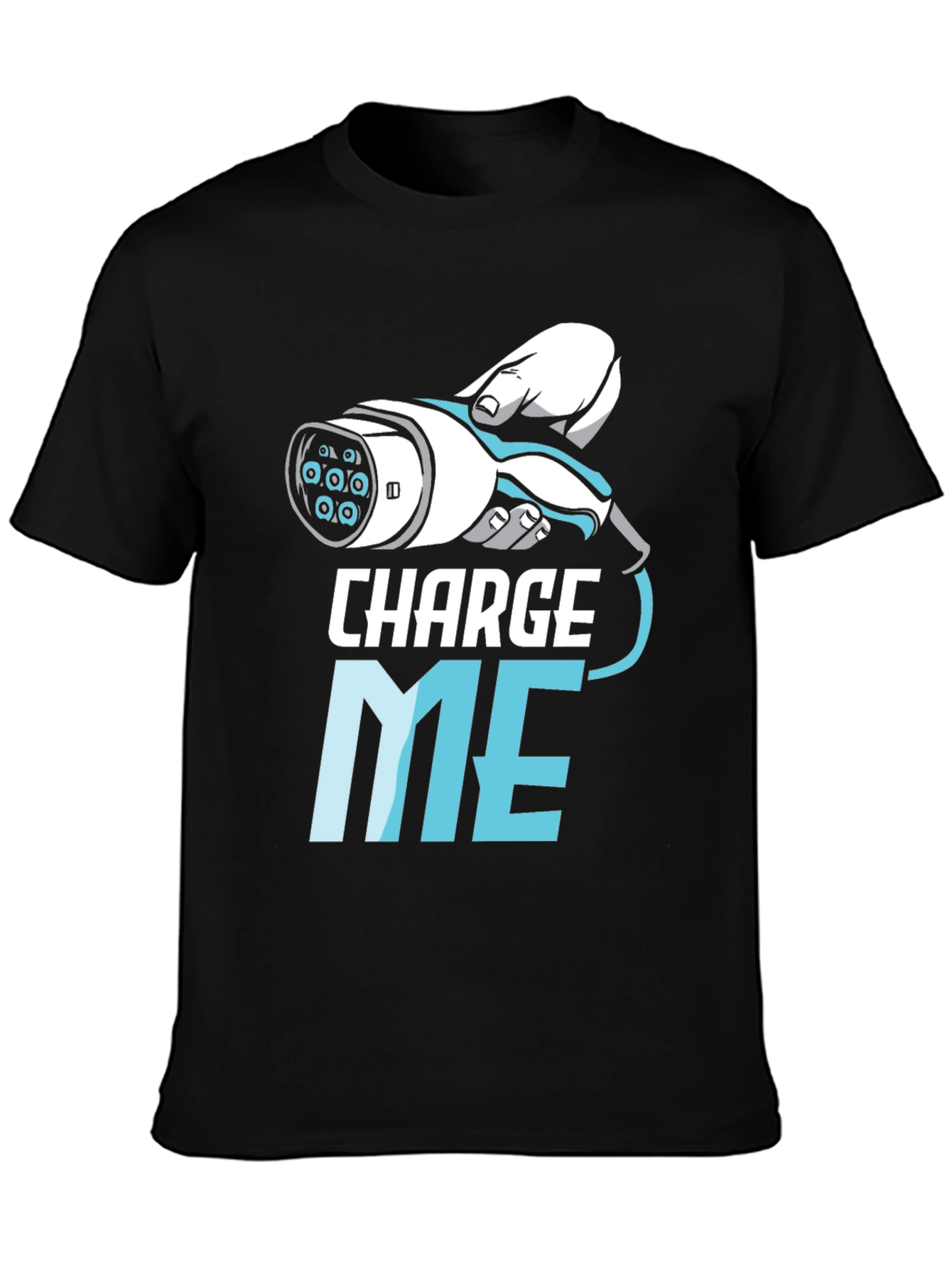 Black Charge Me EV Humor T-Shirt view 3