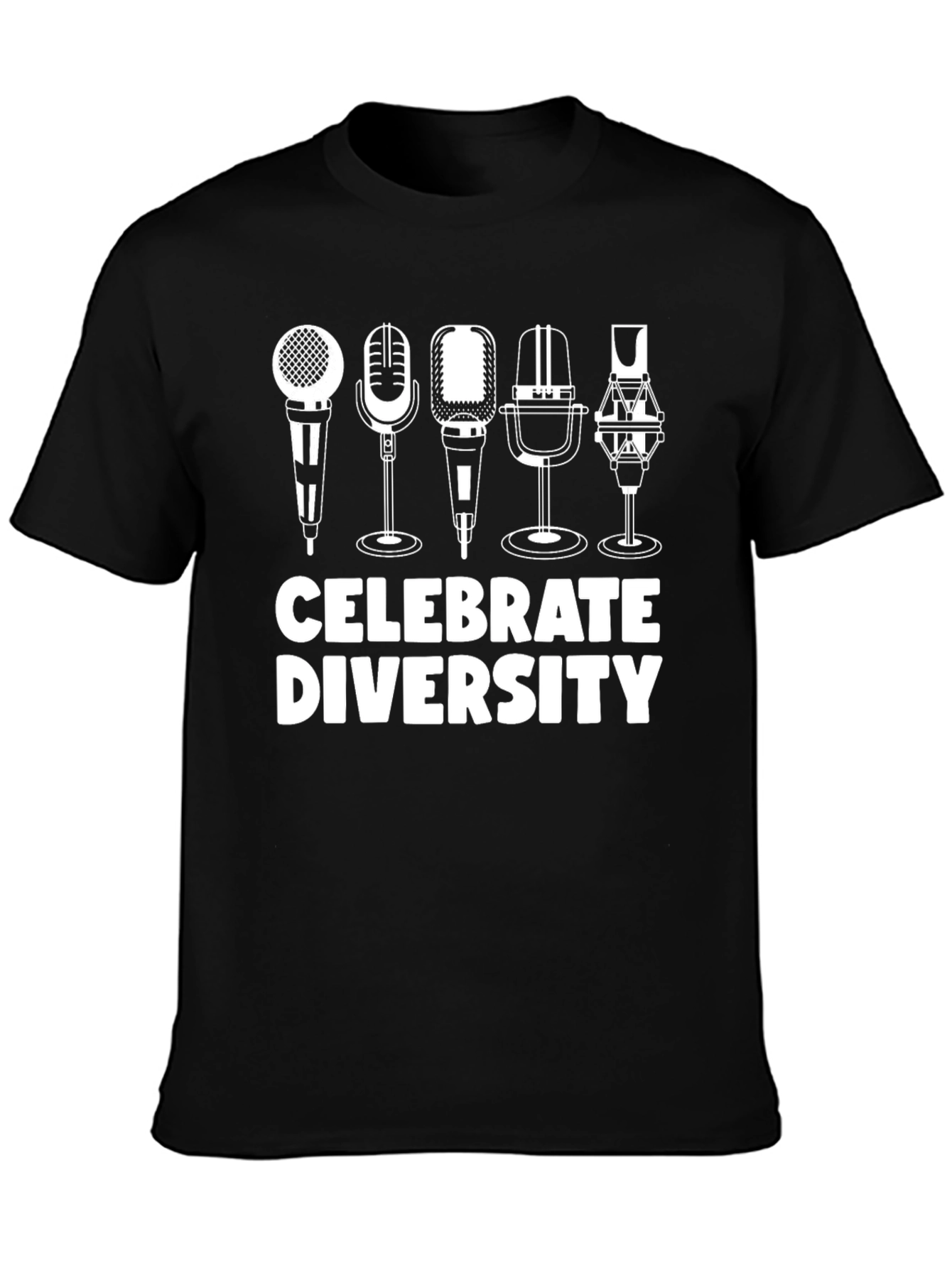 Black Celebrate Diversity T-Shirt - Microphone Graphic Tee view 3