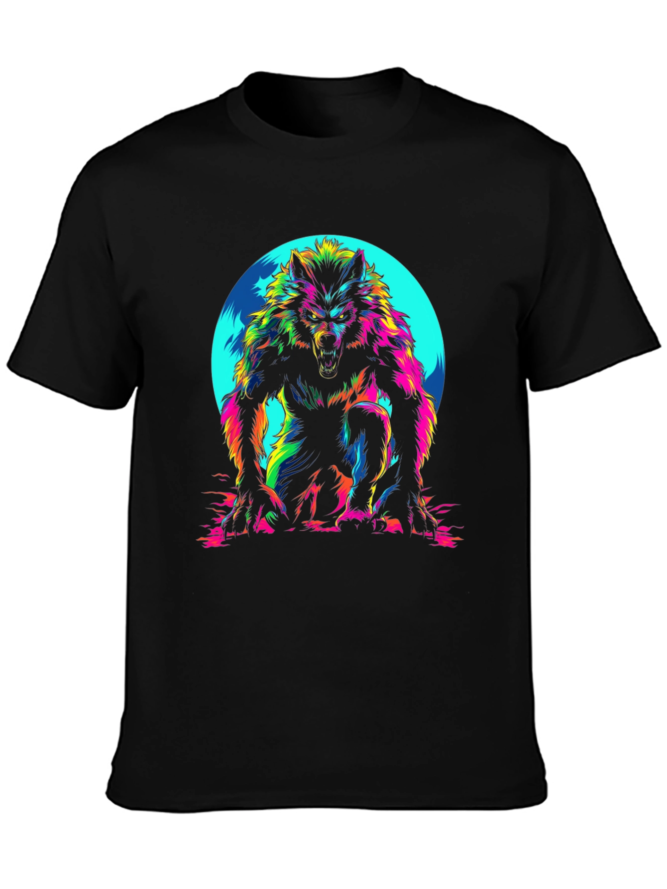 Black Vibrant Werewolf Graphic T-Shirt - Men's Black Crew Neck view 3