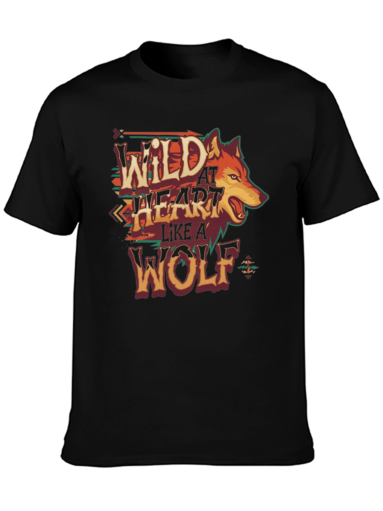 Black Wild at Heart Wolf Graphic T-Shirt view 3