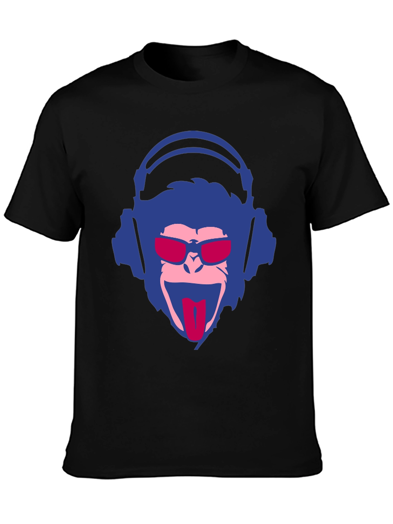 Black Cool Monkey Graphic Tee - Funny DJ Monkey T-Shirt view 3