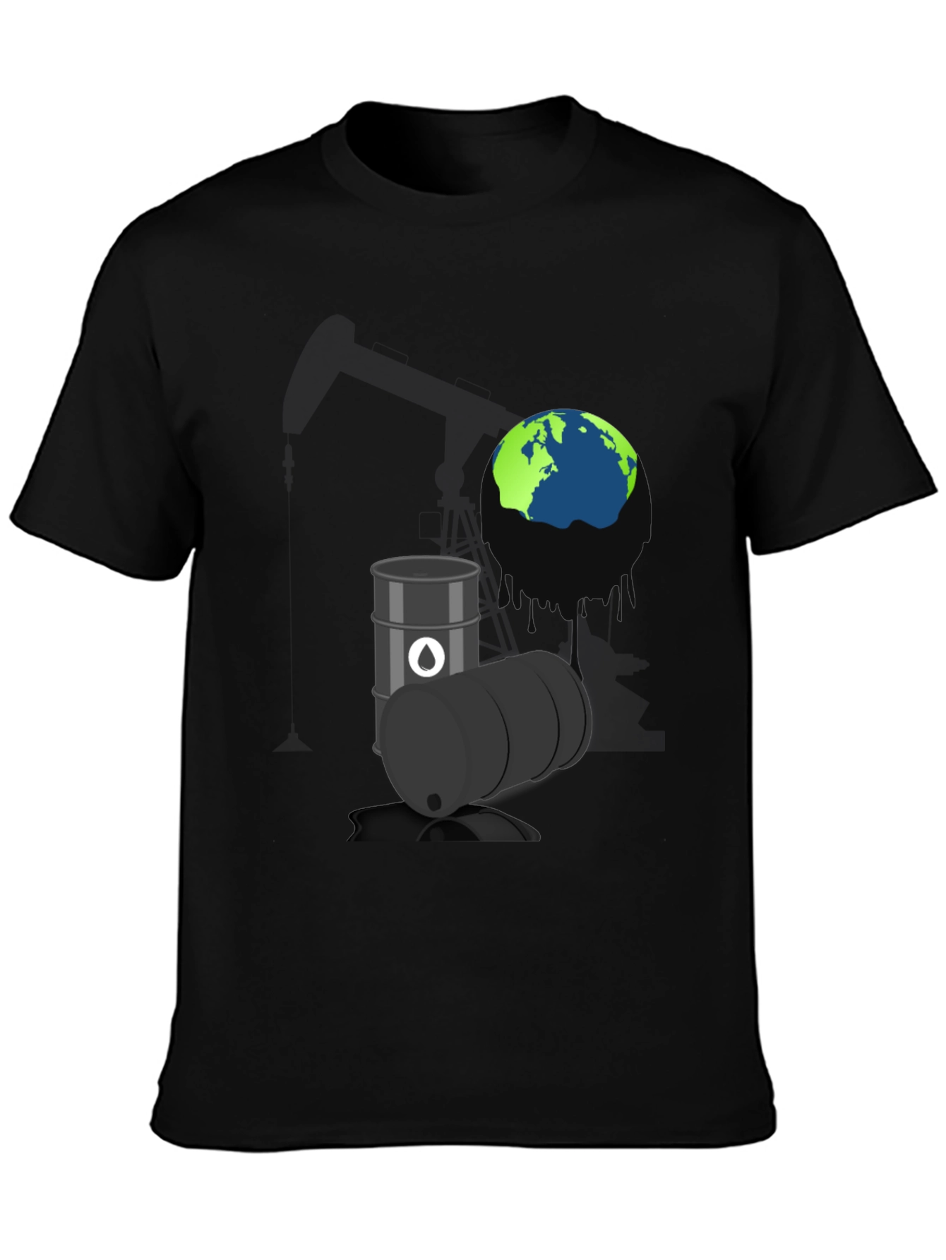 Black Eco-Awareness Graphic Tee - Oil & Earth Design view 3