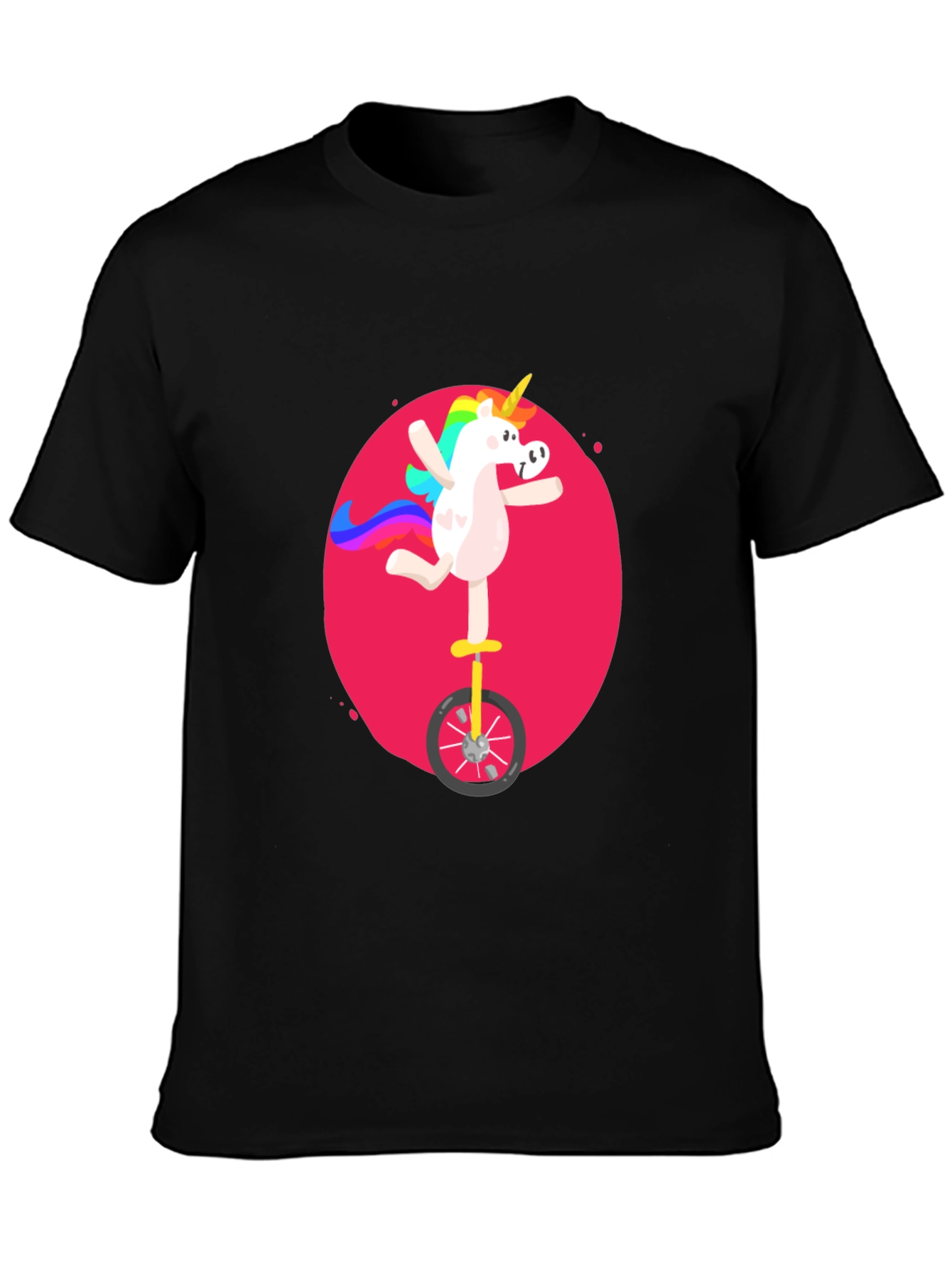 Black Unicorn Unicycle Black T-Shirt view 3