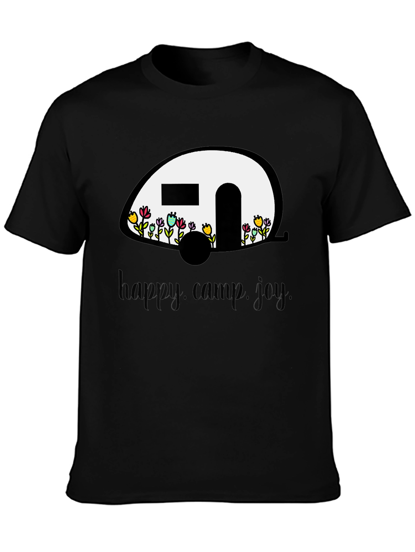 Black Happy Camper T-Shirt - Floral RV Design view 3