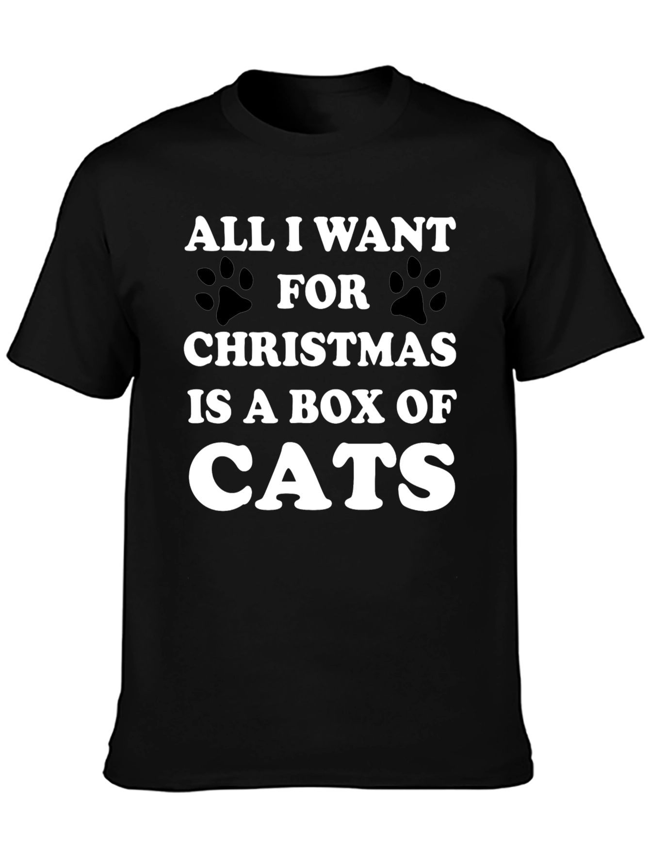 Black Funny Christmas Cat T-Shirt - Box of Cats Wish view 3