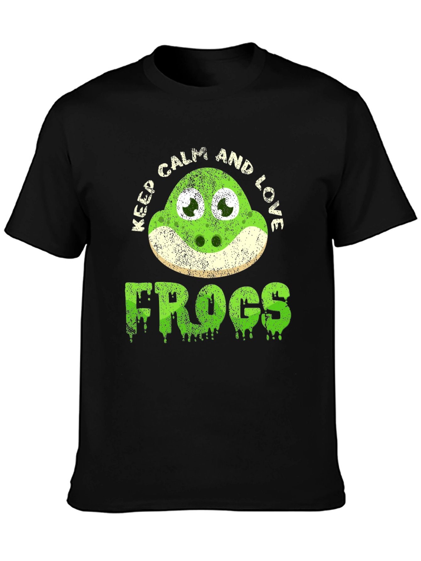 Black Keep Calm and Love Frogs Funny T-Shirt view 3