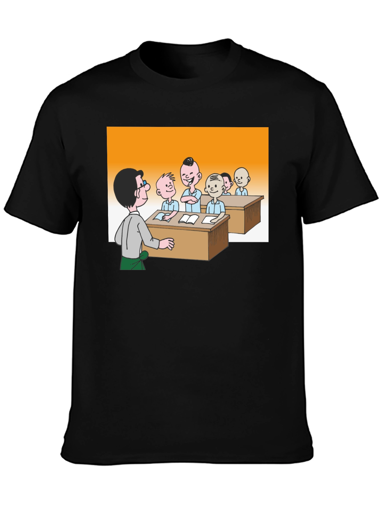 Cartoon Classroom Black T-Shirt - 3