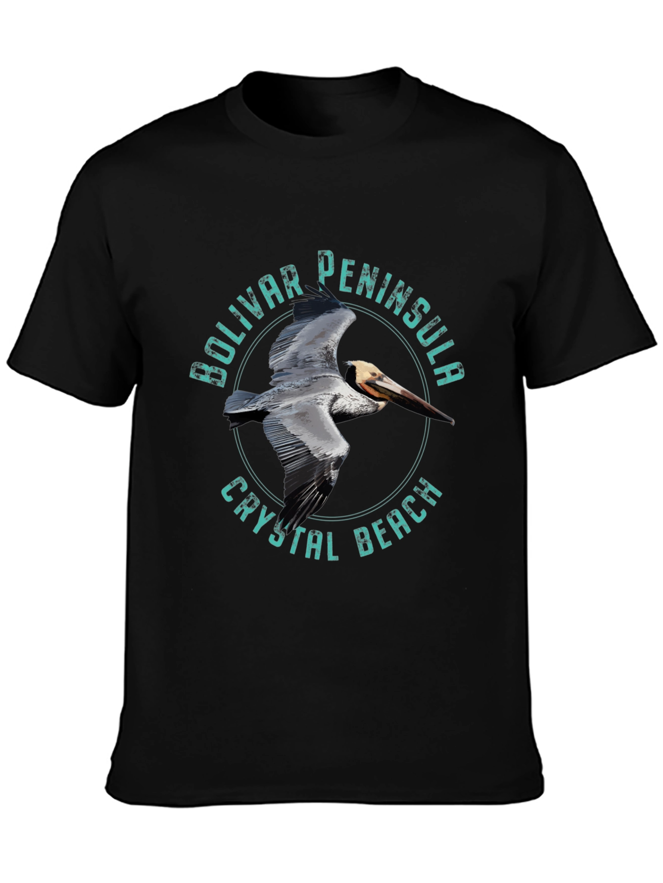 Black Bolivar Peninsula Crystal Beach Pelican Graphic Tee view 3