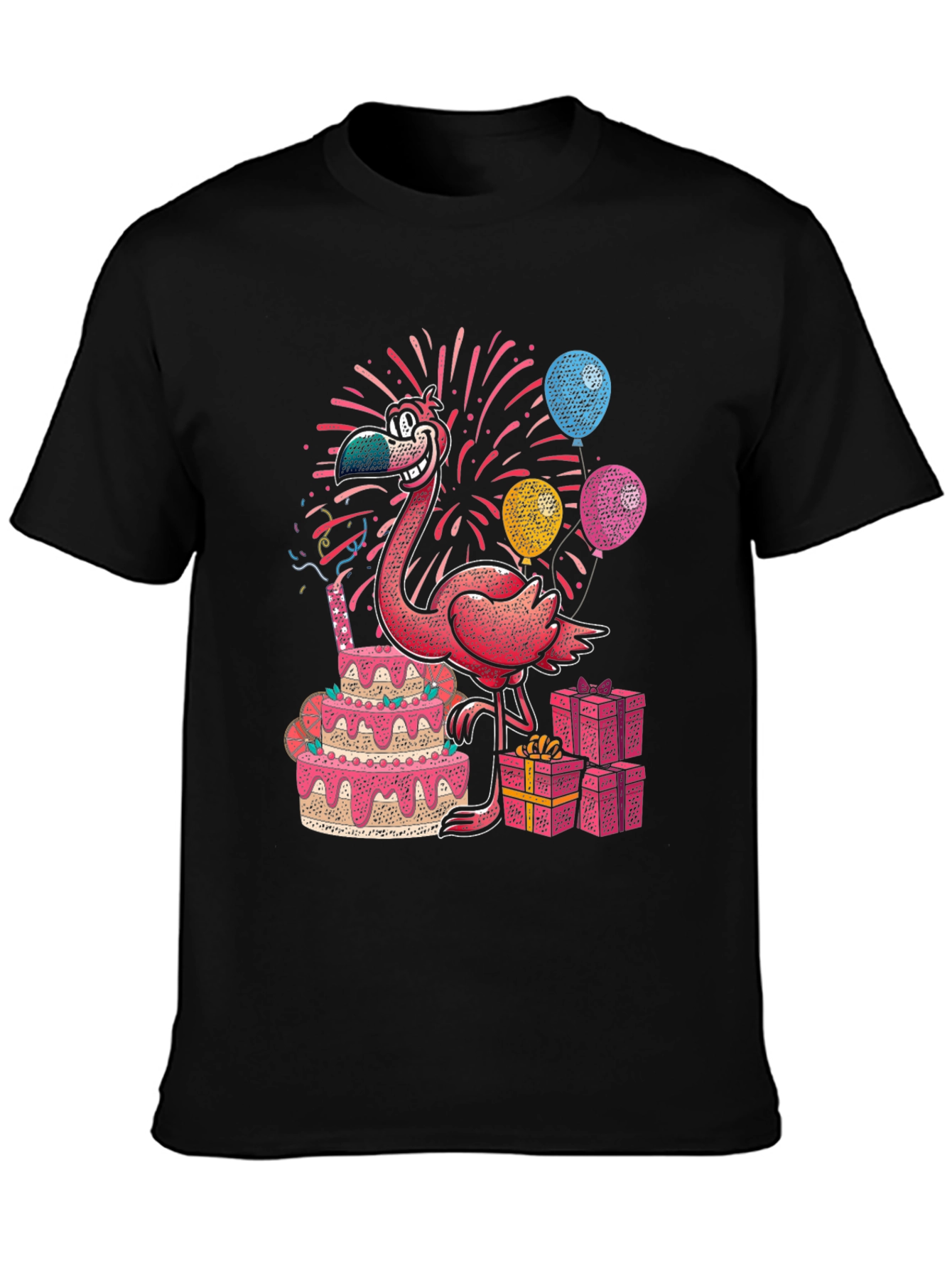 Black Flamingo Birthday Party T-Shirt view 3
