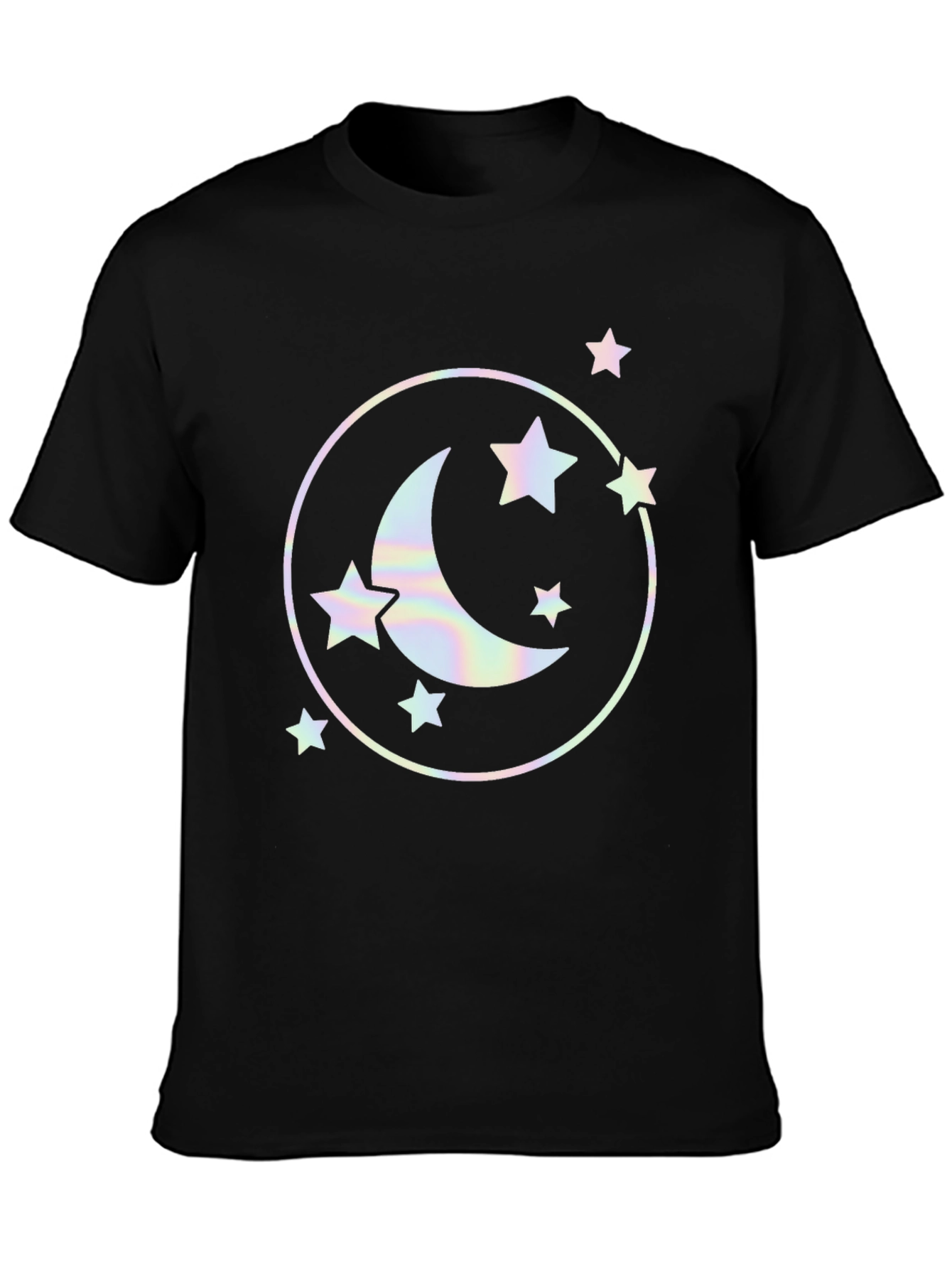 Black Celestial Moon & Stars Graphic Black T-Shirt view 3
