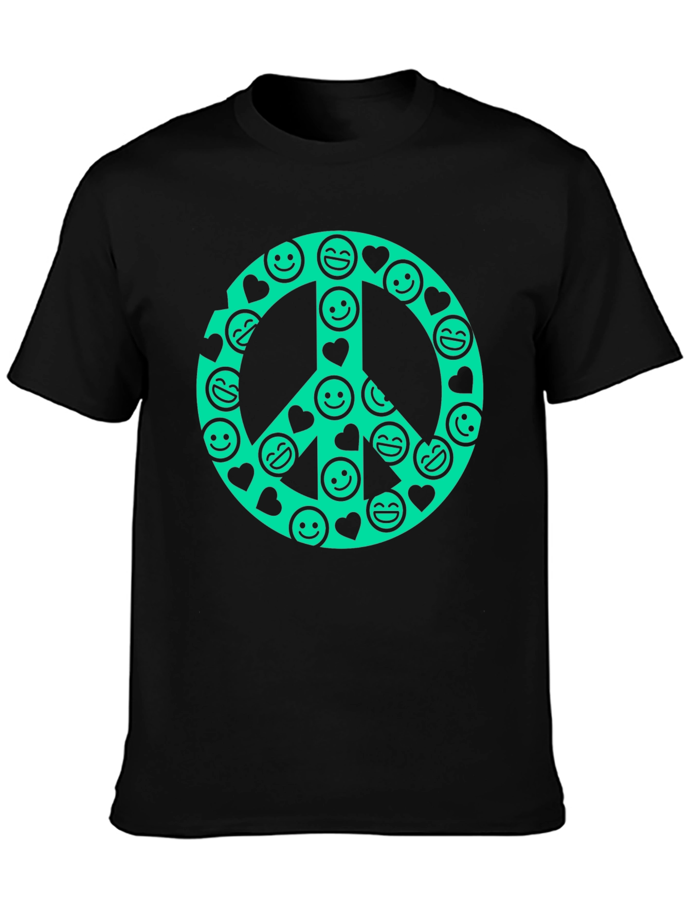 Black Peace Sign Smiley Face Graphic T-Shirt view 3
