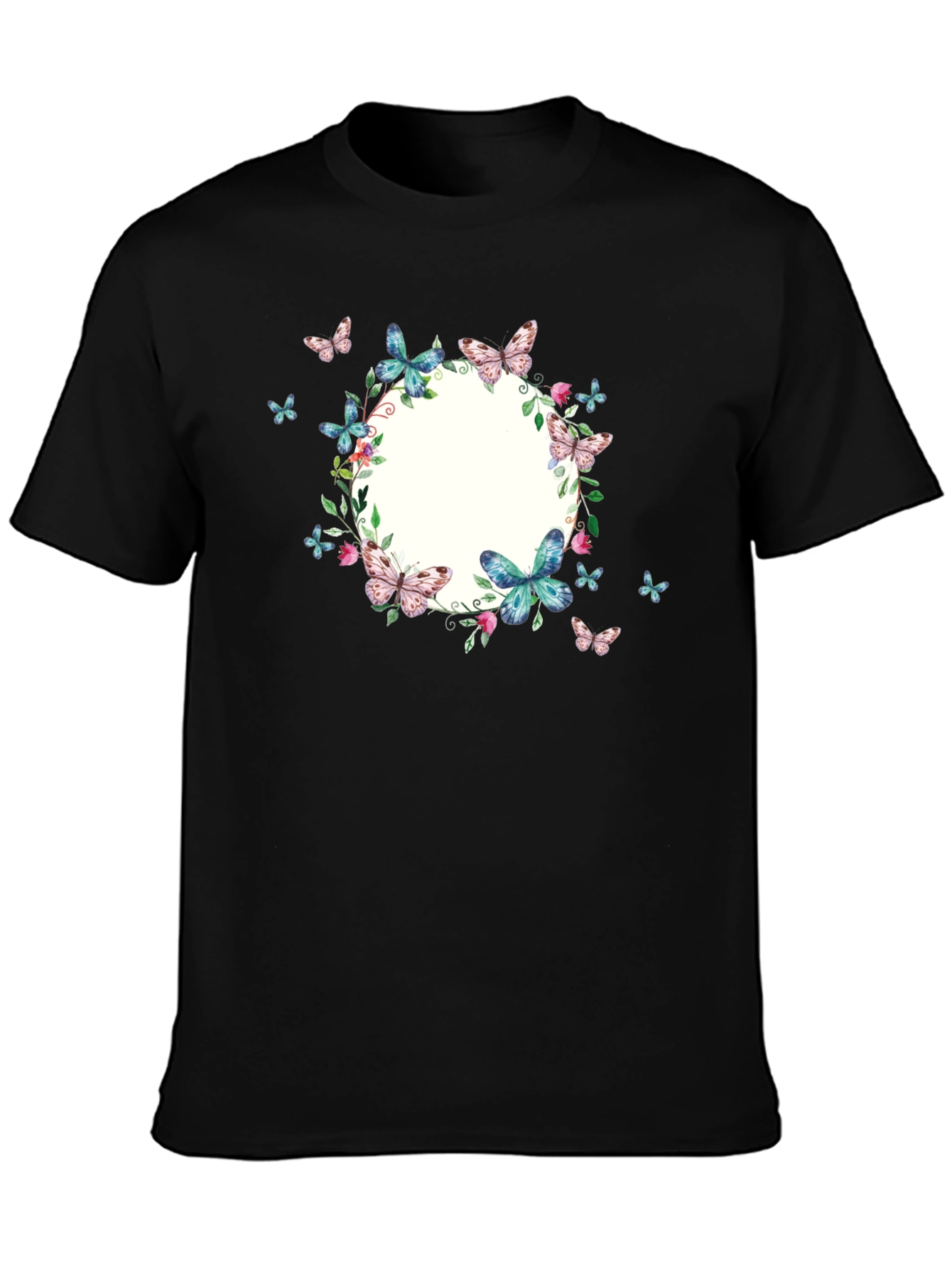 Black Butterfly Wreath Graphic Black T-Shirt view 3