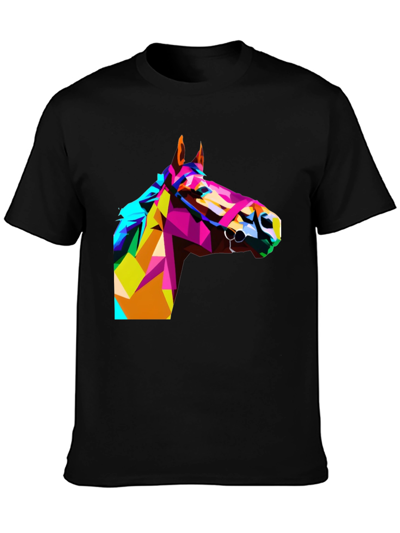Black Geometric Horse Head Print Black T-Shirt view 3