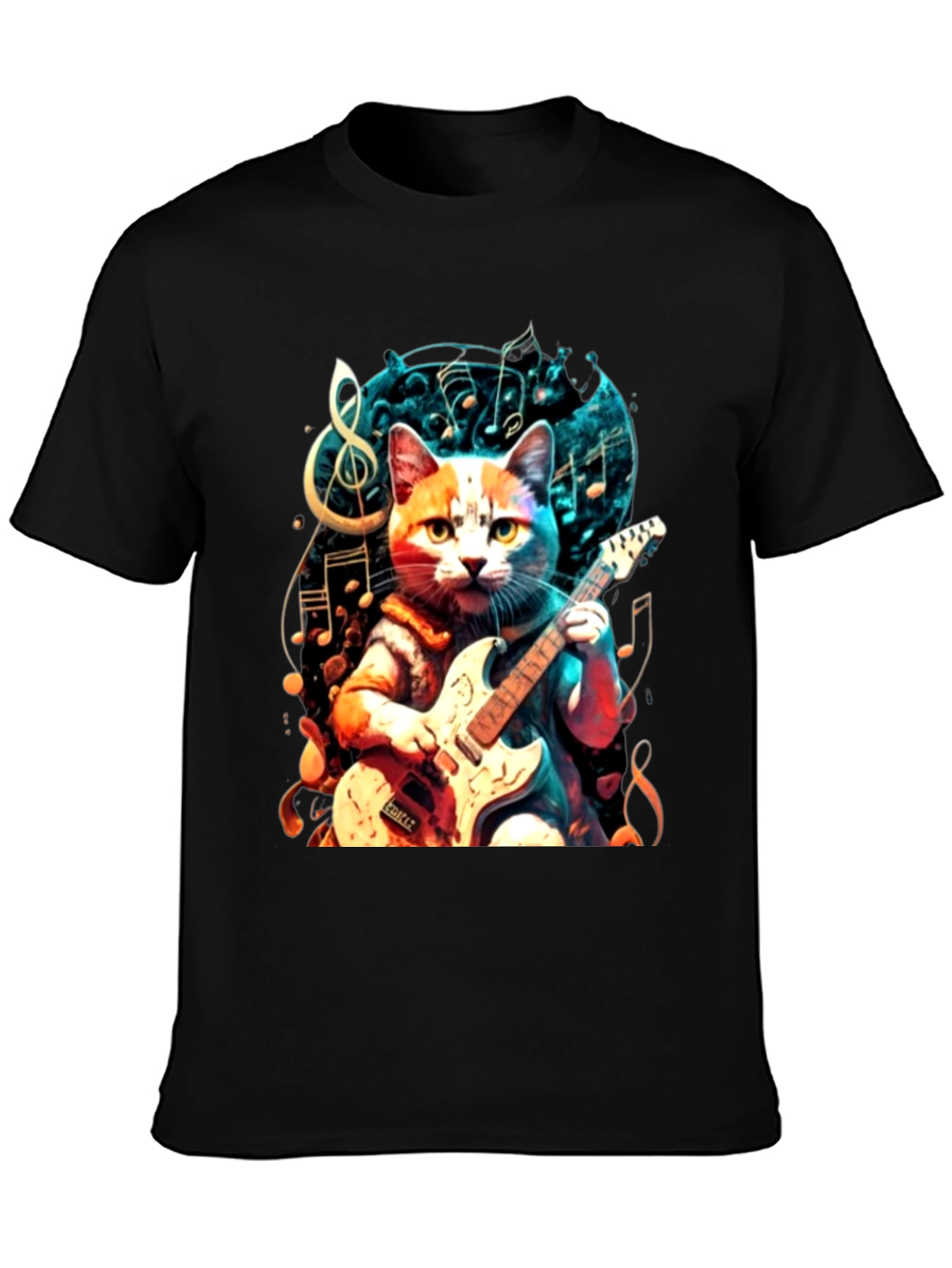 Black Cat Playing Guitar Graphic Tee view 3