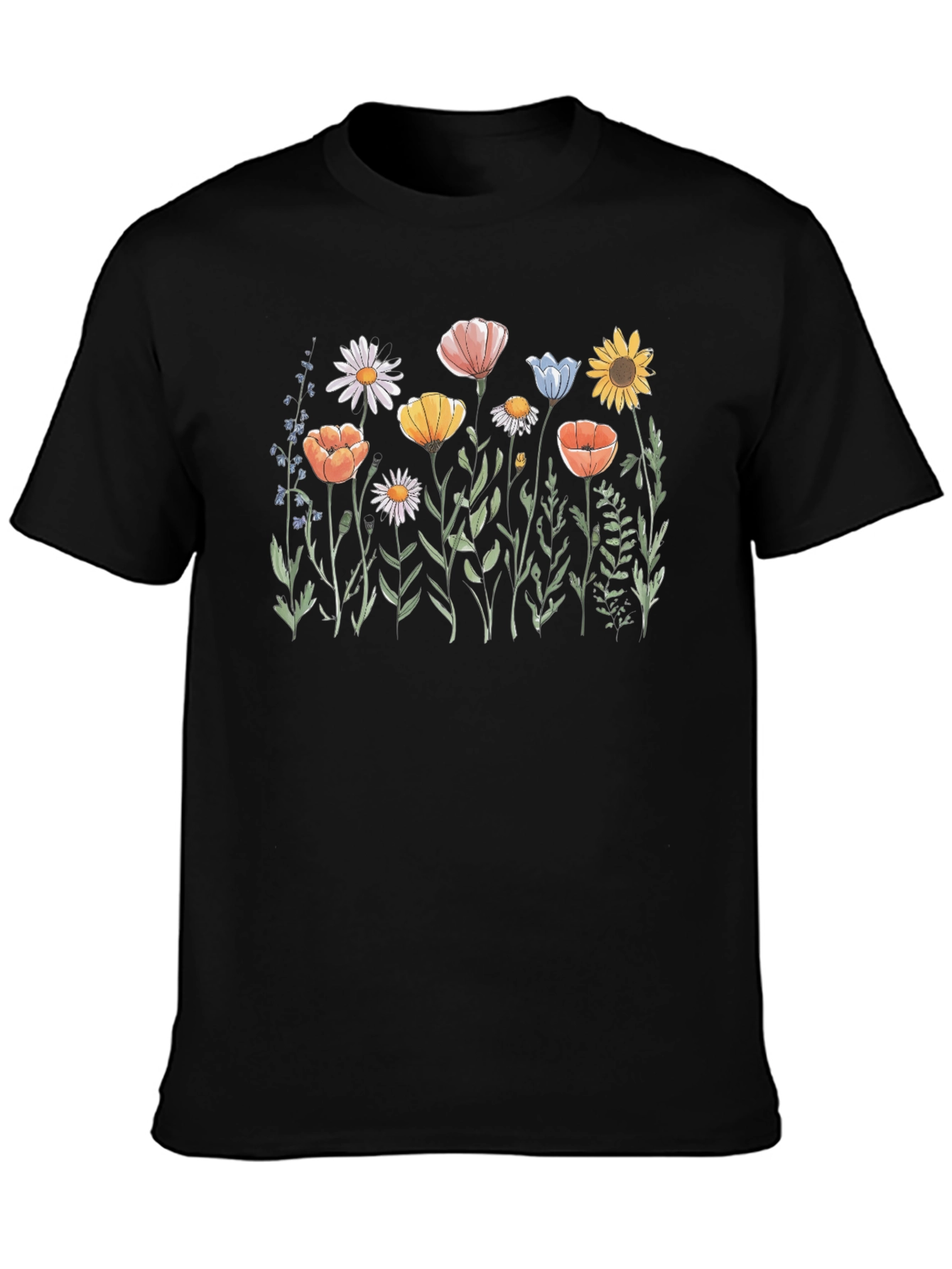 Black Floral Print Black T-Shirt view 3