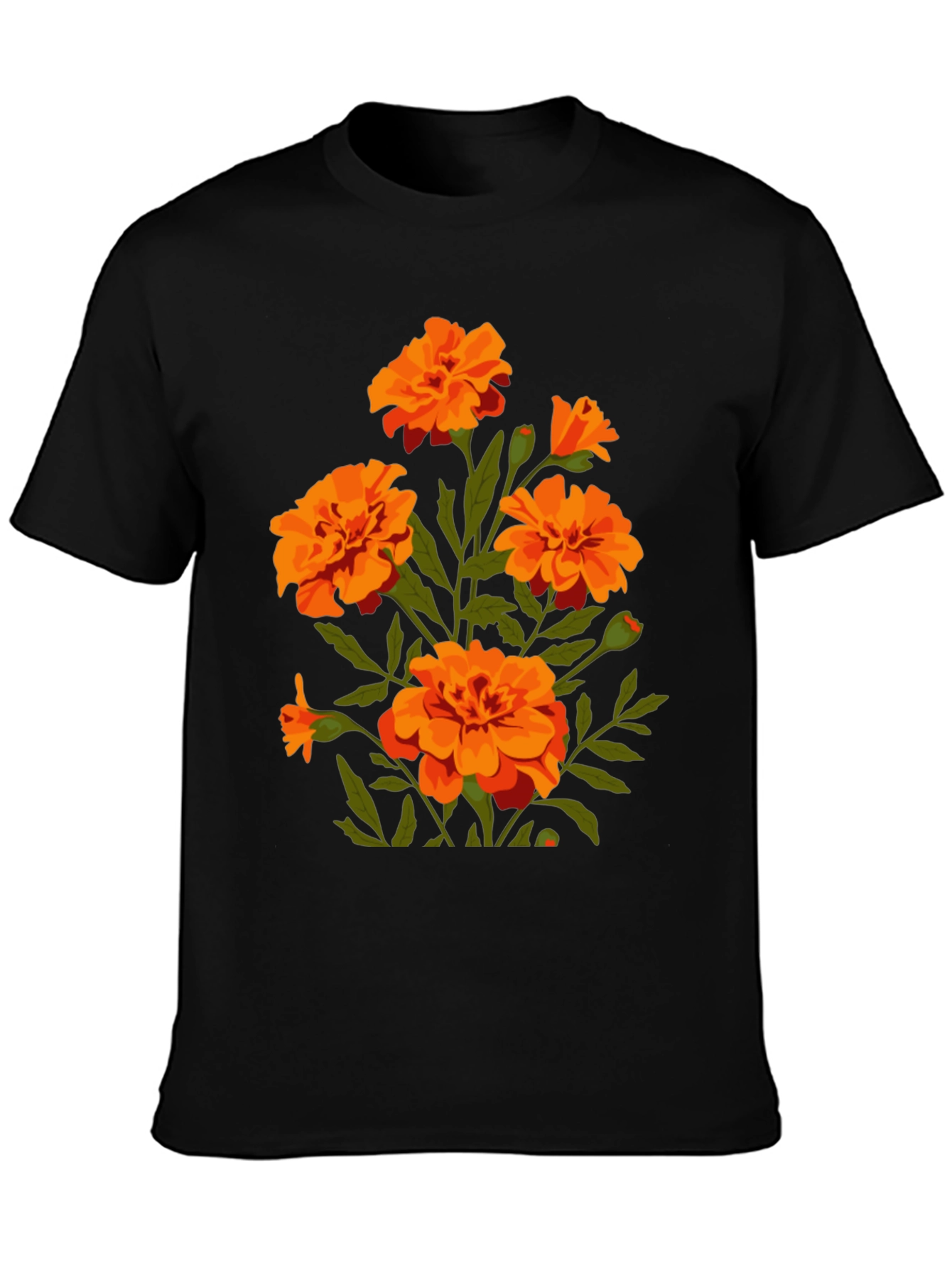 Black Black T-Shirt with Orange Flower Graphic Print view 3