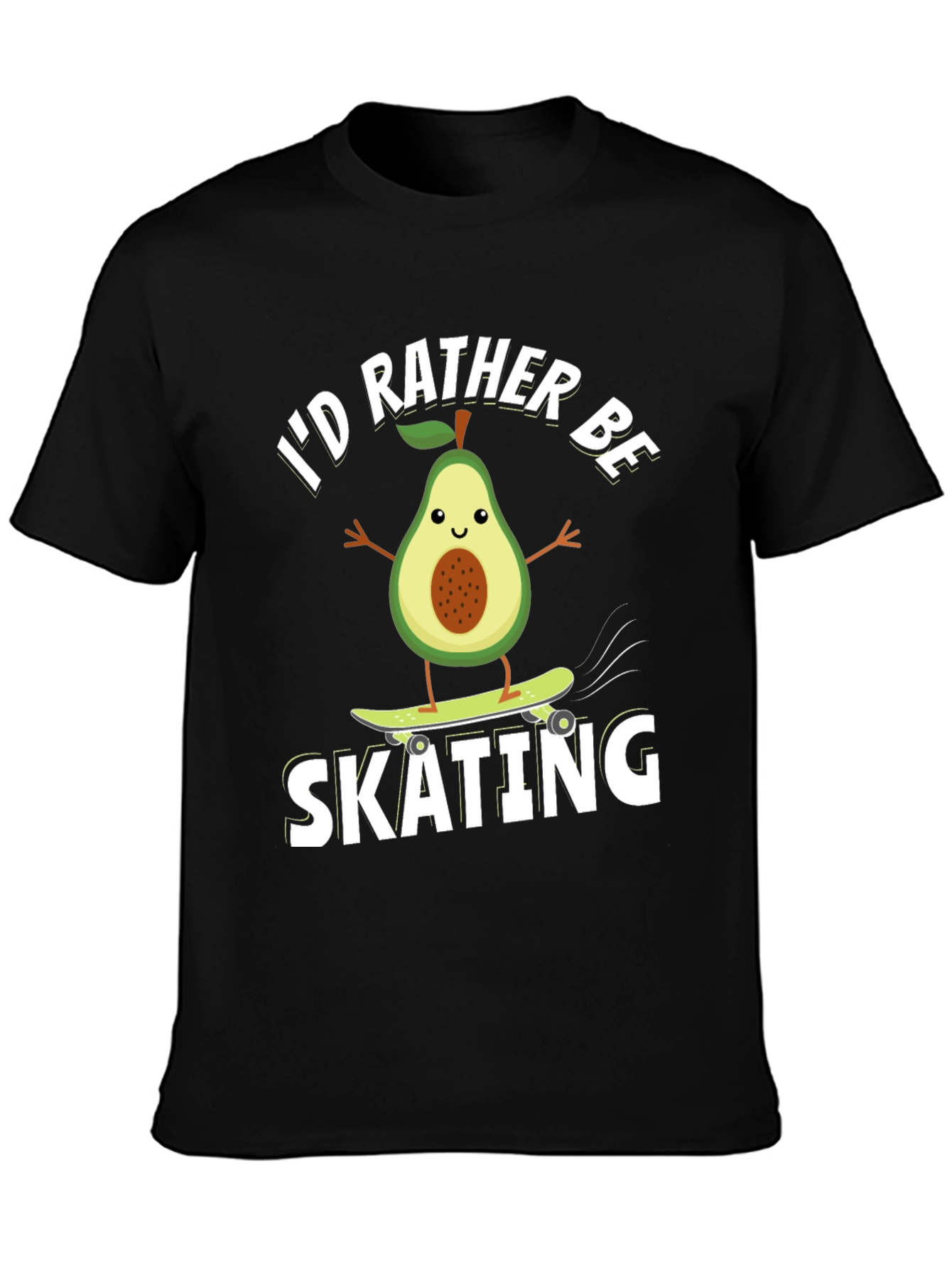 Black Avocado Skating T-Shirt - Funny Fruit Skateboarder Tee view 3