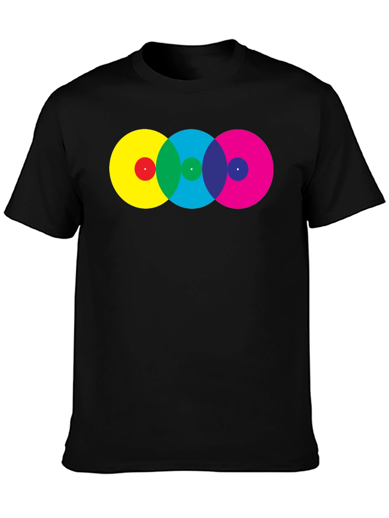 Black Retro Circles T-Shirt - Vivid Colors, Modern Fit view 3