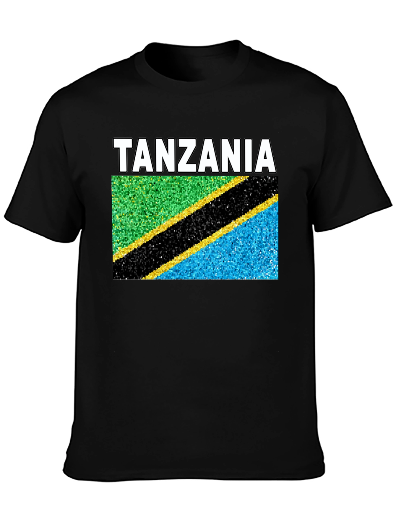 Black Tanzania Flag T-Shirt - Black Crew Neck Tee view 3