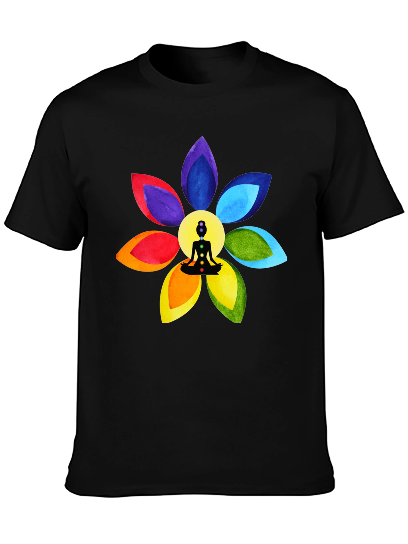 Black Chakra Flower Meditation T-Shirt - Spiritual Design view 3