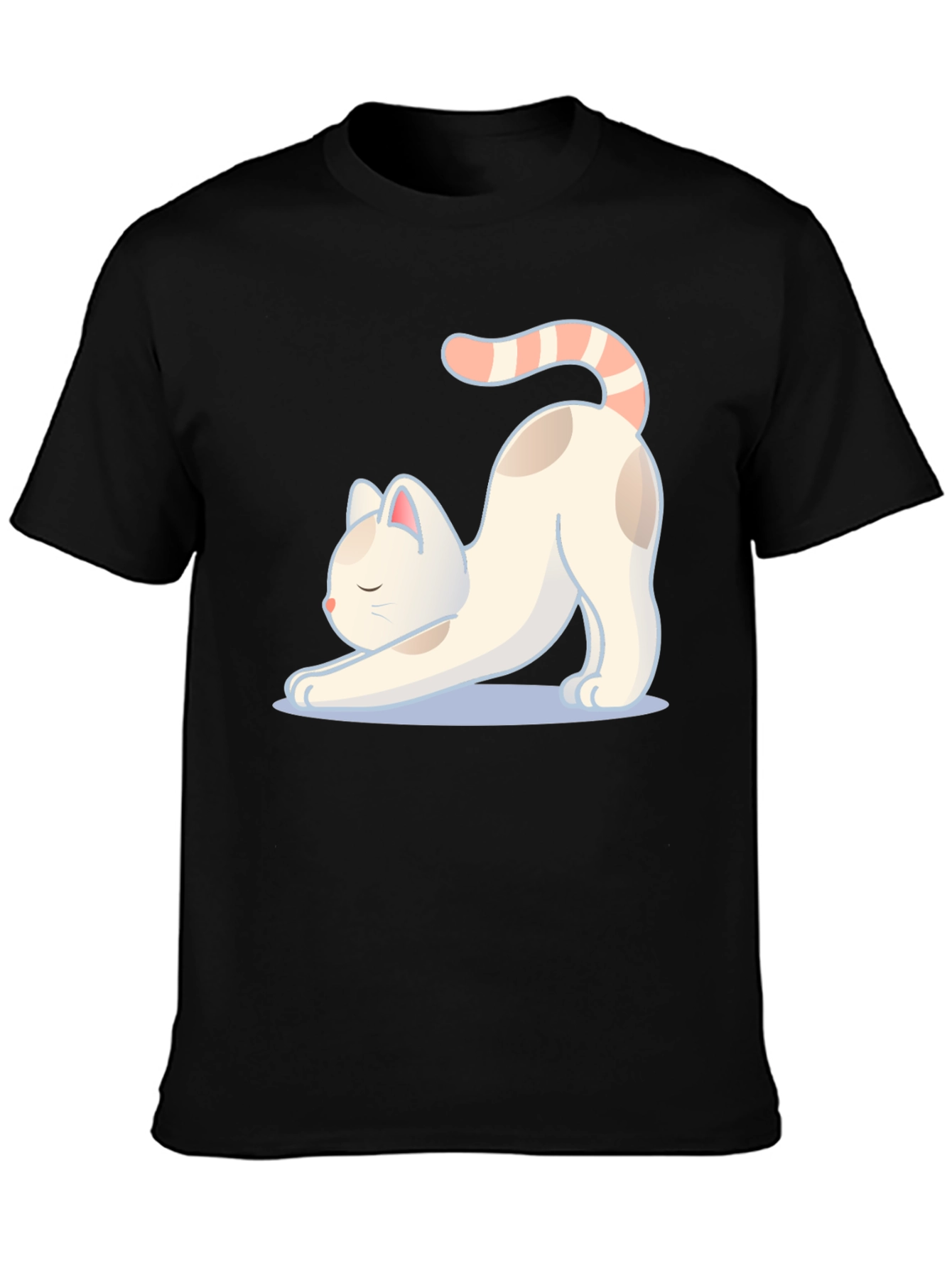 Black Cute Cat Stretching Graphic T-Shirt view 3