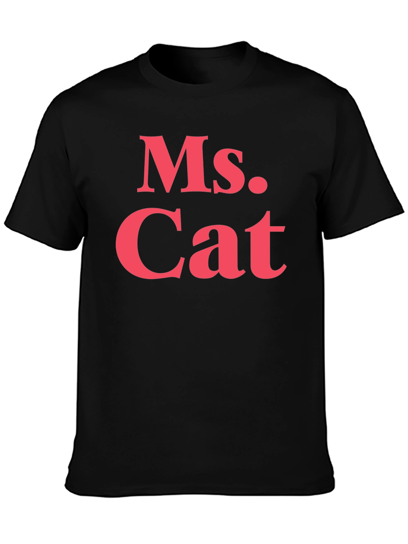 Black Ms. Cat T-Shirt - Bold Pink Text on Black view 3