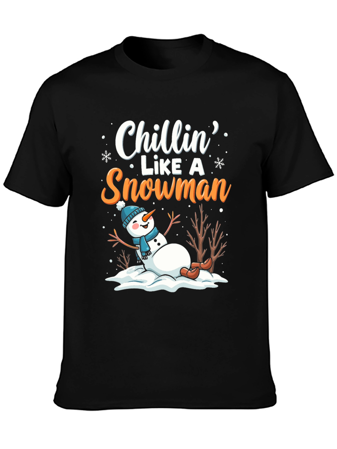 Black Chillin' Like a Snowman T-Shirt view 3