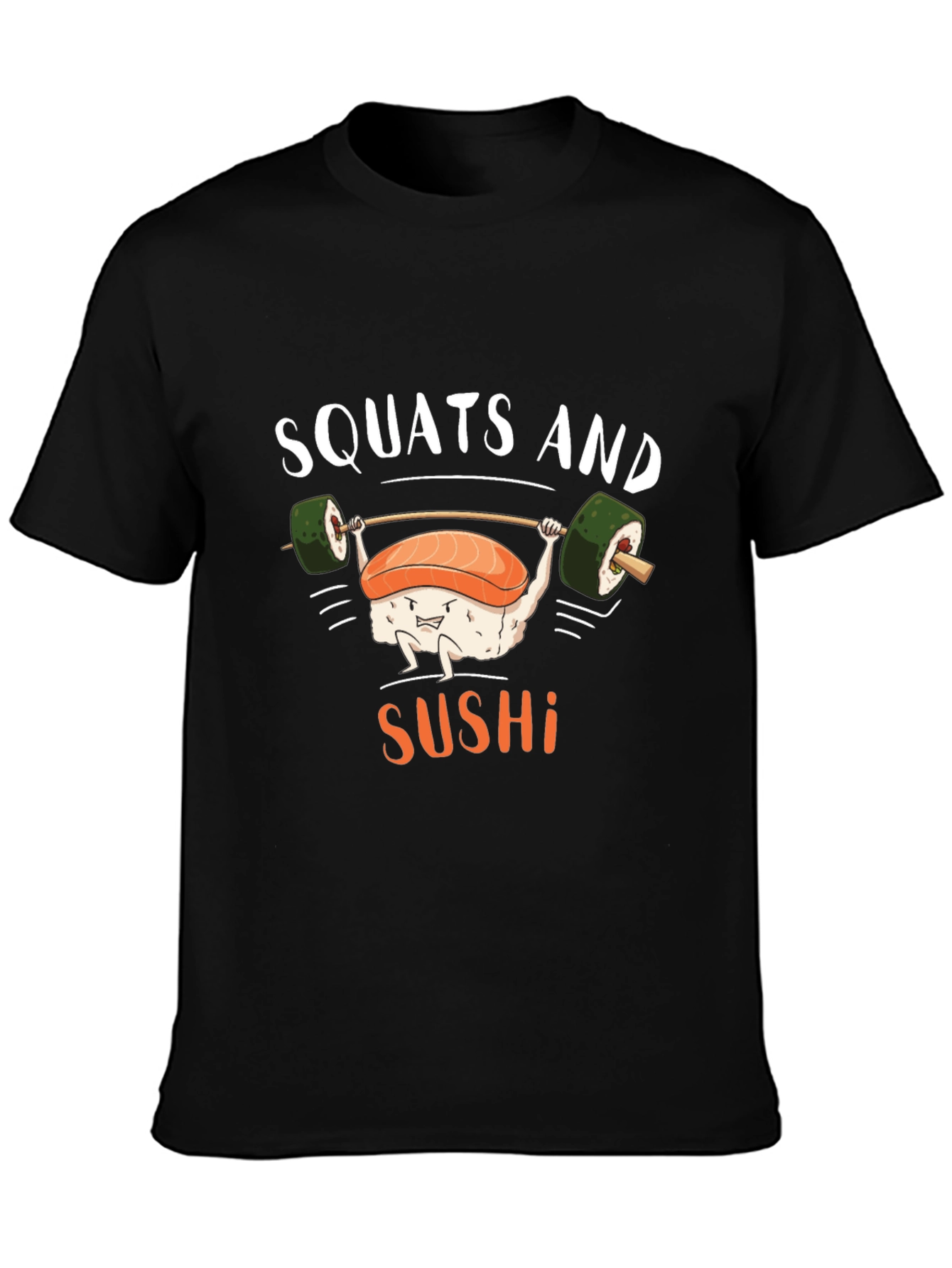 Black Squats and Sushi Funny Workout T-Shirt view 3