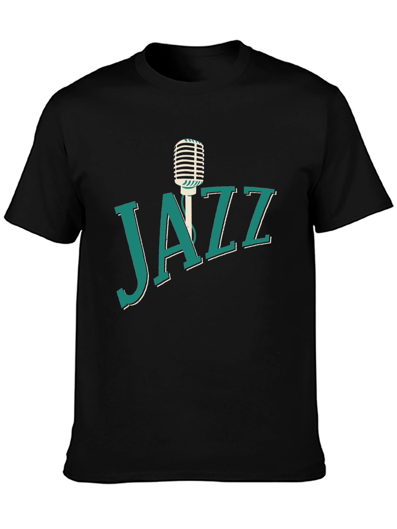 Black Jazz Music T-Shirt, Microphone Graphic view 3