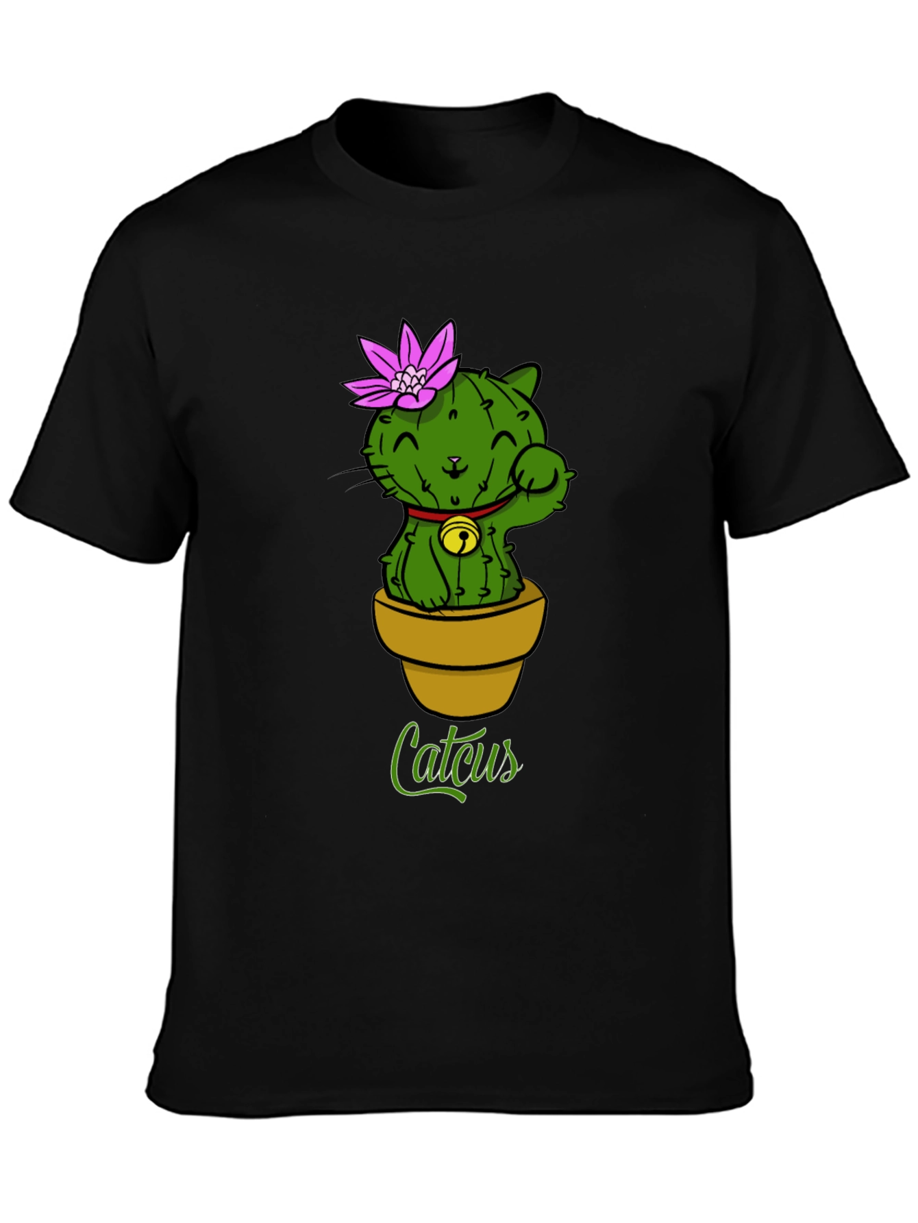 Black Catcus T-Shirt - Unique Cat Cactus Graphic Tee view 3