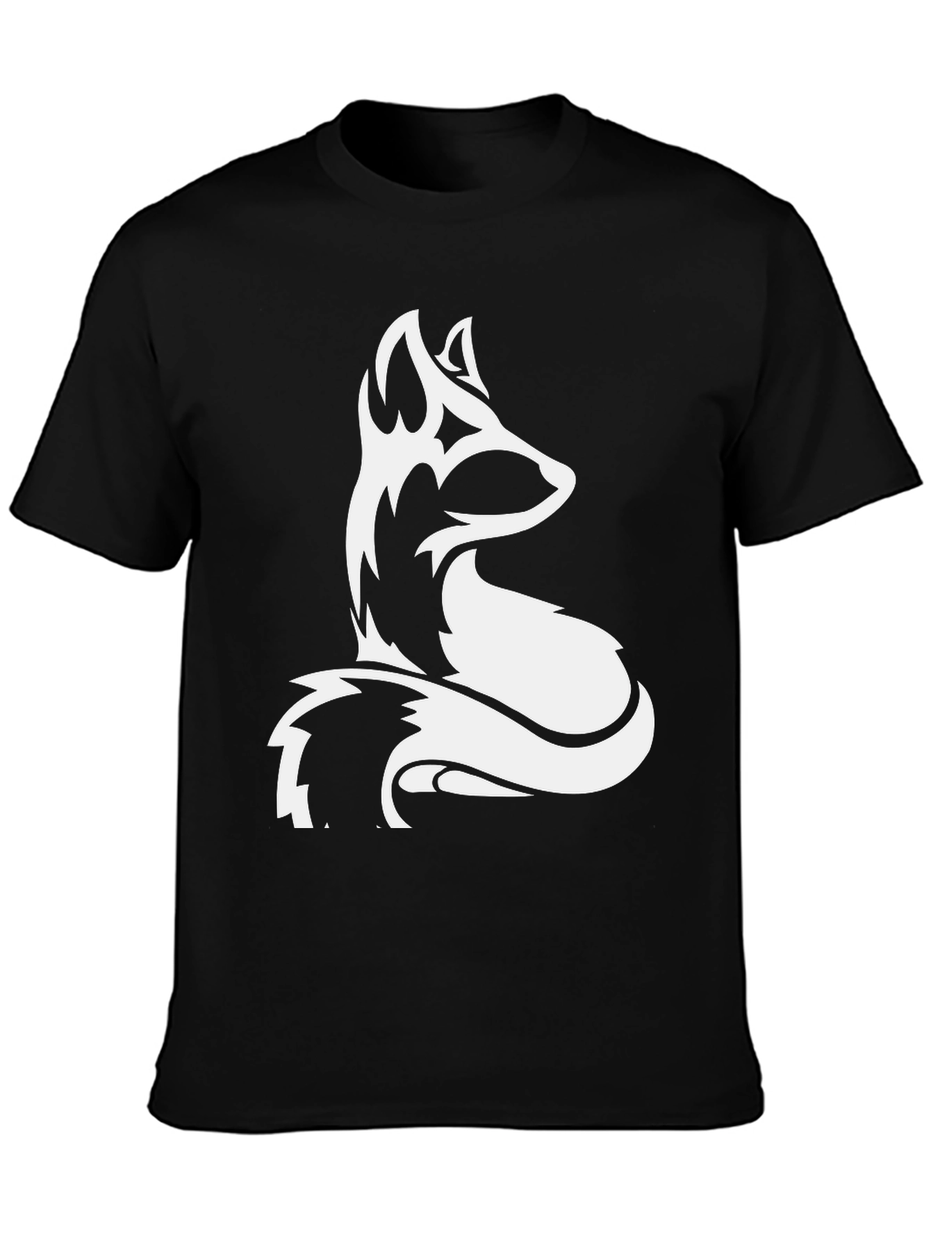 Black Men's Black T-shirt with White Fox Graphic view 3